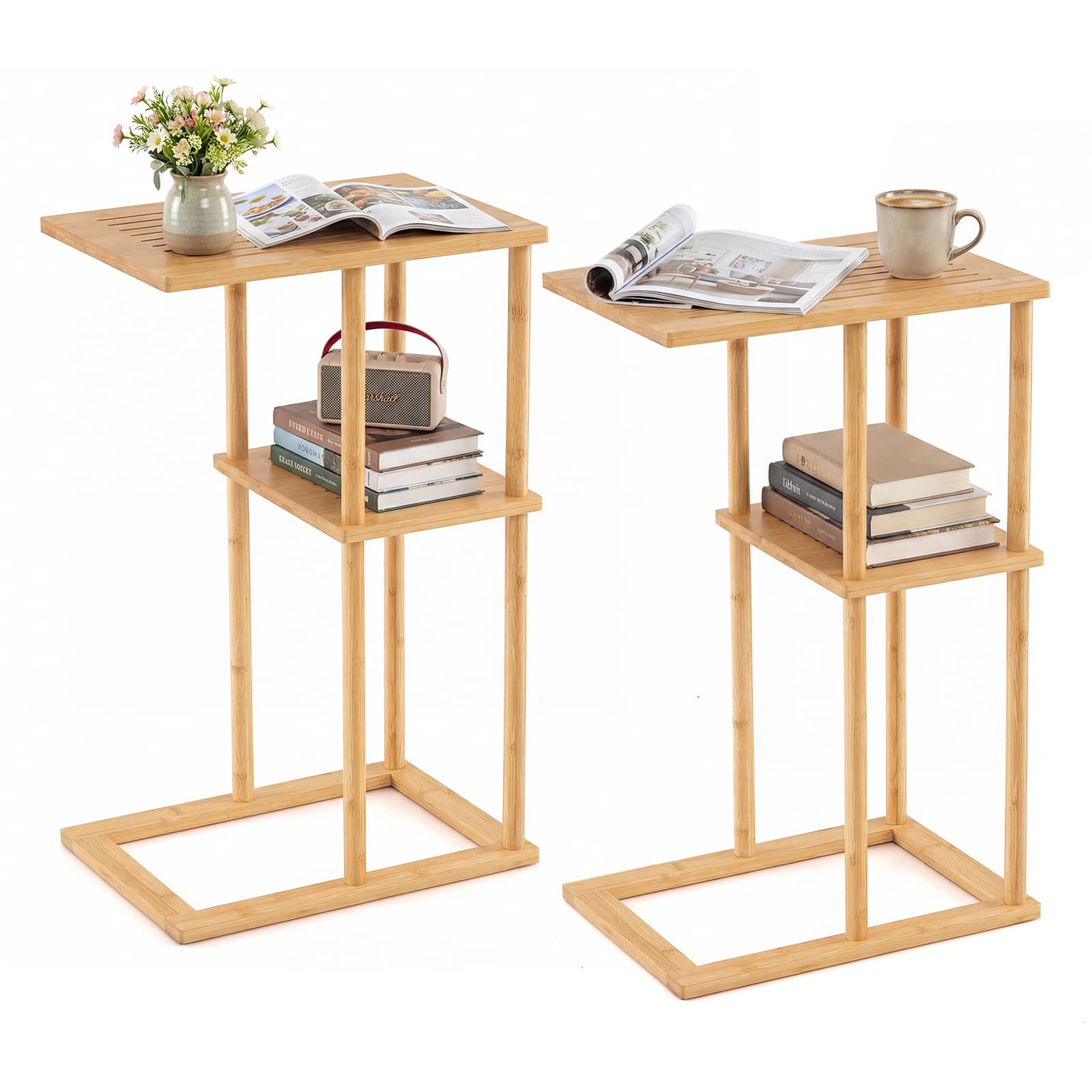 Photos - Coffee Table Bamboo Gymax - Side Table Set of 2 w/Storage Shelves &  Construction for Living Room - Yellow GYM20358 