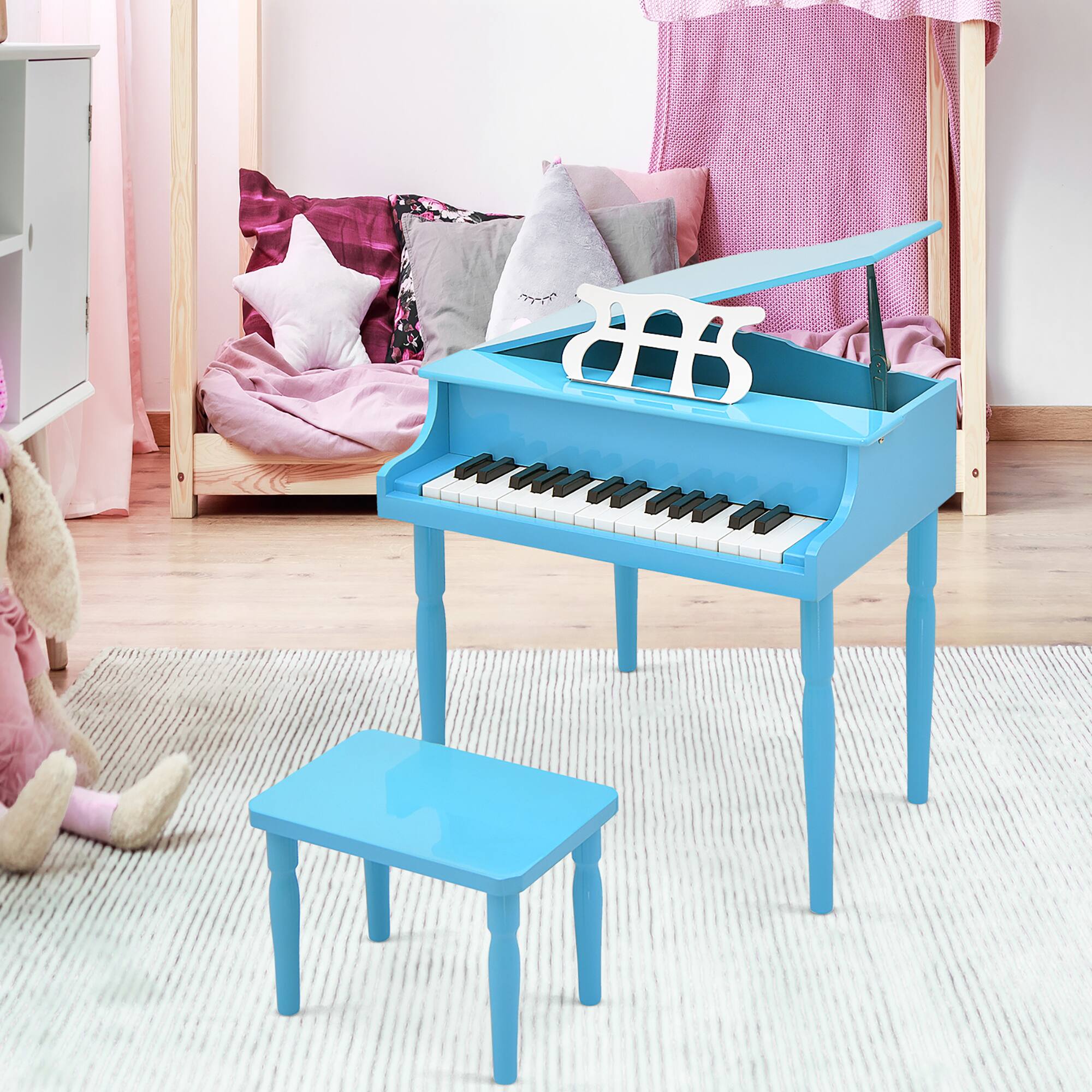 Alt View 9. Gymax - Gymax 30-Key Classic Baby Grand Piano Toddler Toy Wood w/ Bench & Music Rack Blue - Blue.