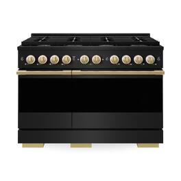 ZLINE - Autograph 48 in. 6.7 cu. ft. Marino Dual Fuel Freestanding Range with 8 Gas Burners in Black Steel with Gold Accents - Black Stainless Steel