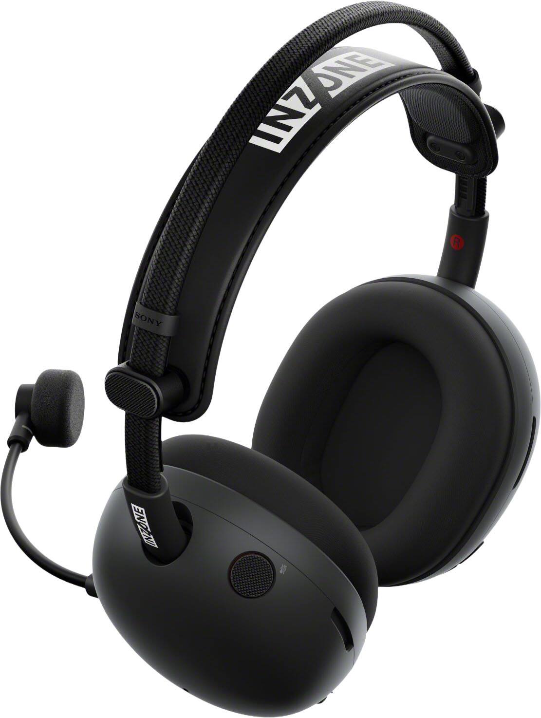 The text on the image reads:

- "INZONE" (on the headband)
- "SONY" (on the side of the earcup)
- "INZONE" (on the microphone)