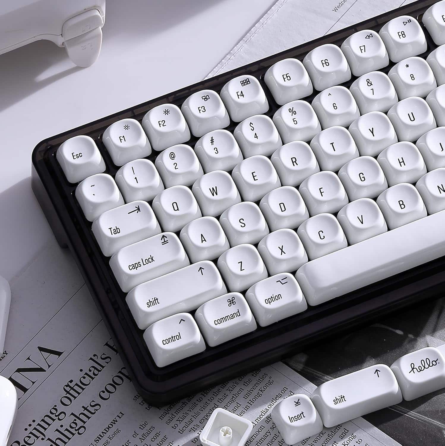 Womier - PBT Keycap Set, MOA Profile Dye-Sub Custom Keyboard Keycap for Cherry MX Switch US Layout Mechanical Keyboard - White-131 Keys