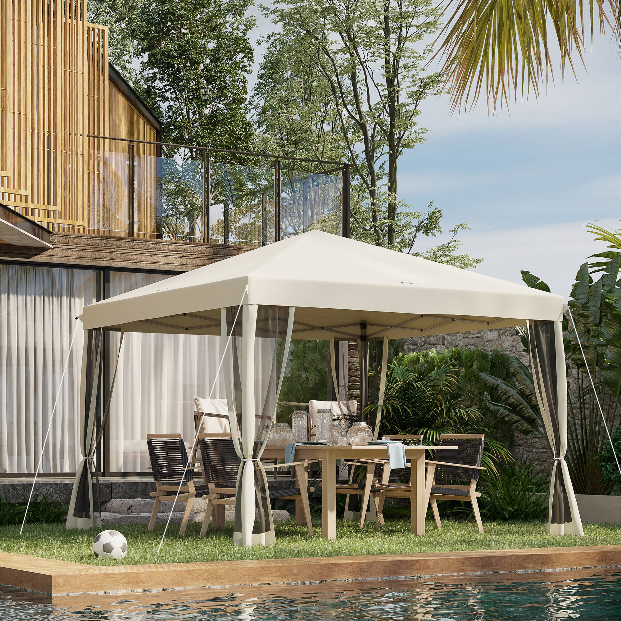 Alt View 1. Outsunny - x 10' Pop Up Canopy Tent with Netting, Instant Gazebo, Screen House Room with Carry Bag - Beige.