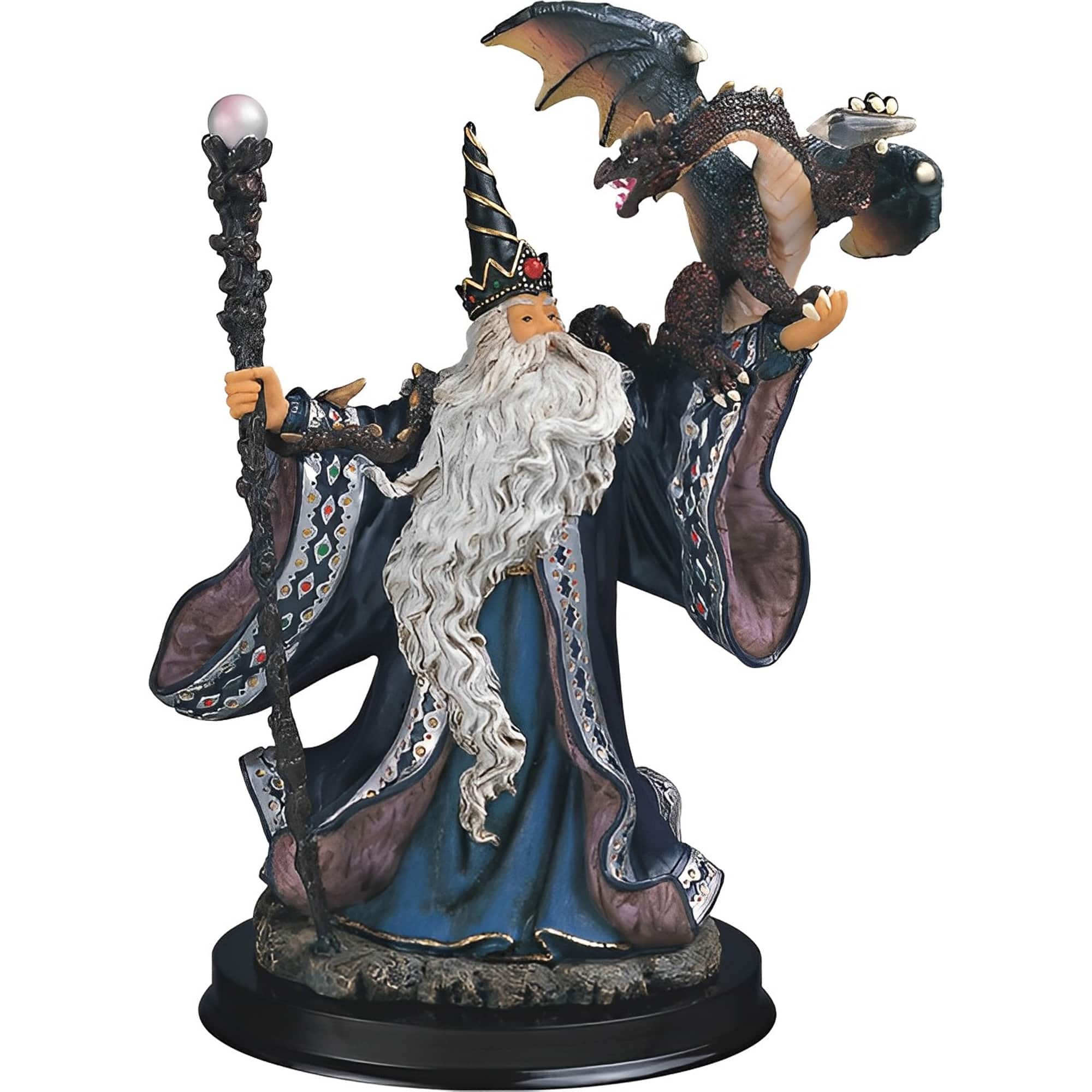 FC Design - 9"H Wizard with Magic Wand and Dragon Office/Computer Desk Tabletop Medieval Gaming Home Decor Gift - Multi-Color