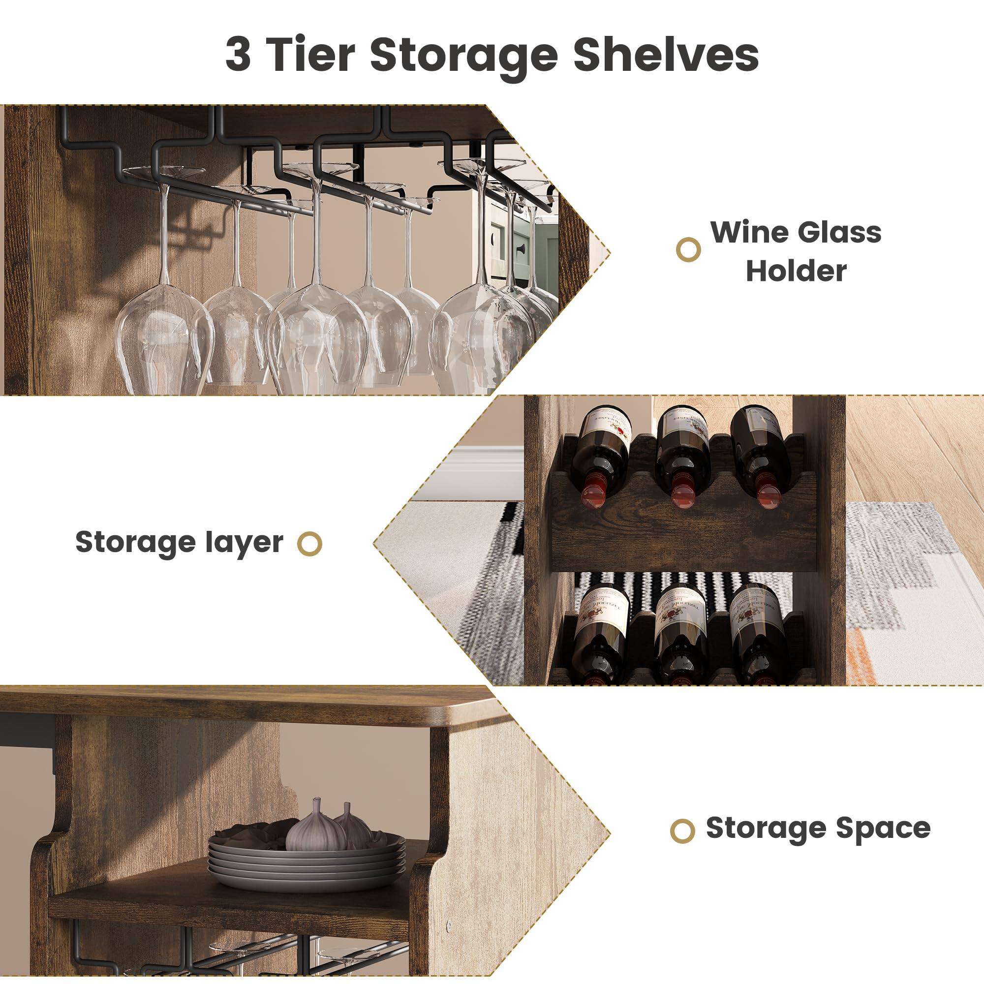 3 Tier Storage Shelves

- Wine Glass Holder
- Storage layer
- Storage Space