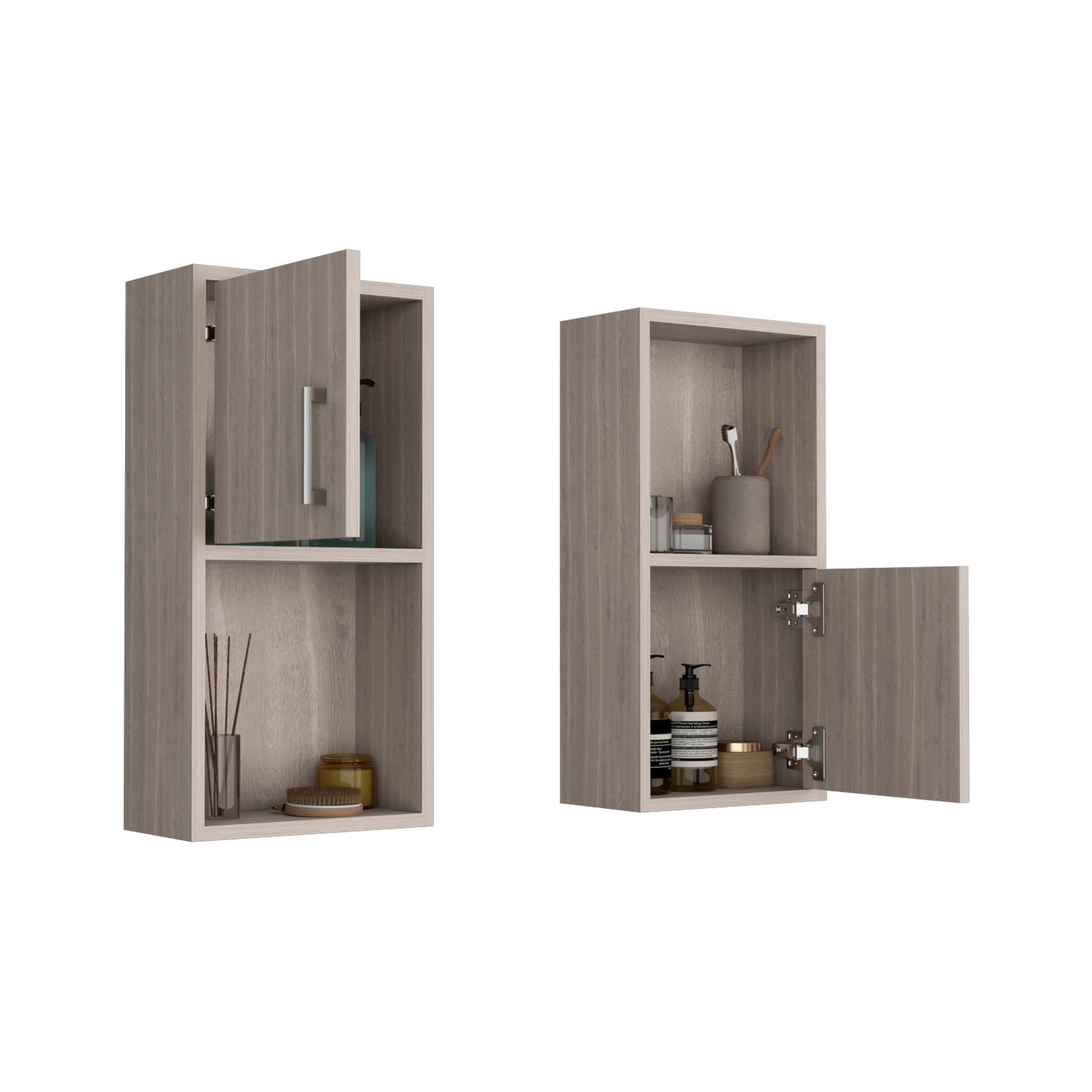 Alt View 1. TuHome - Oba 2-Pc Wall-Mounted Bathroom Medicine Cabinet With Open And Closed Storage - White Oak.