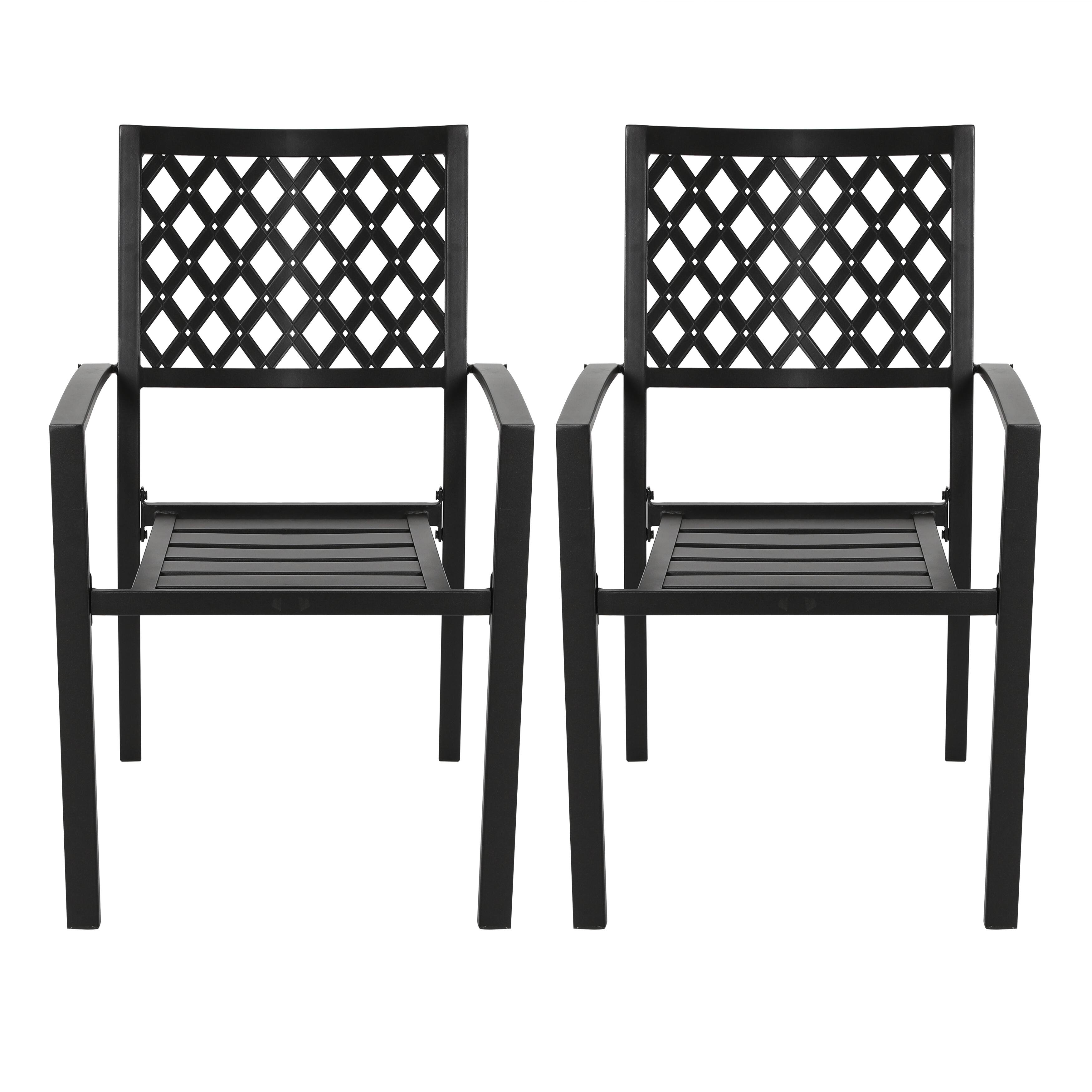 Front. Nuu Garden - Outdoor 2-Piece Patio Chair Set, Powder-coated Finish and Iron Frame - Black with Gold Speckles.