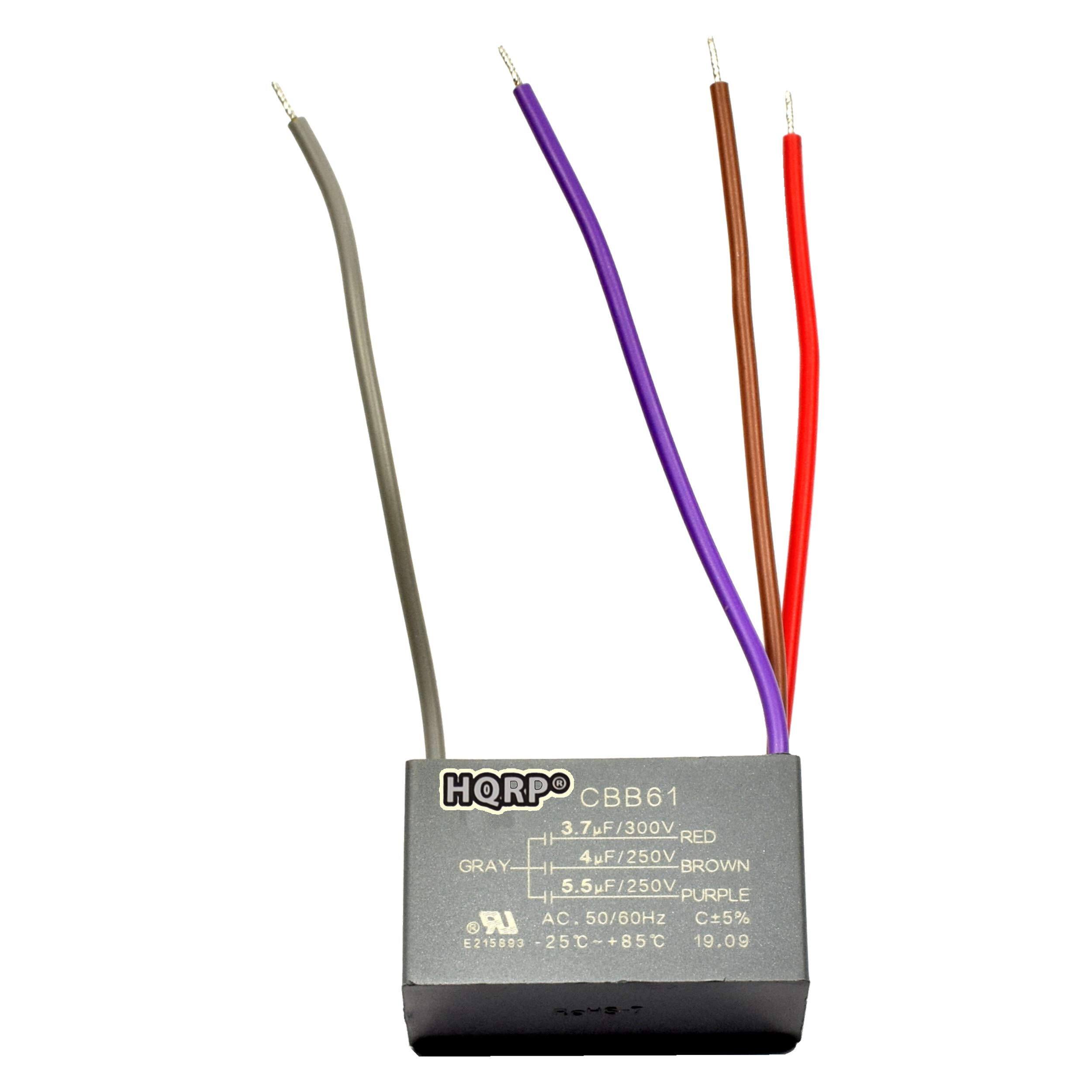 HQRP CBB61  
3.7mF/300V RED  
4uF/250V GRAY-BROWN  
5.5F/250V PURPLE  
AC 50/60Hz  
C±5%  
S  
E215893  
25C-+85C  
19.09