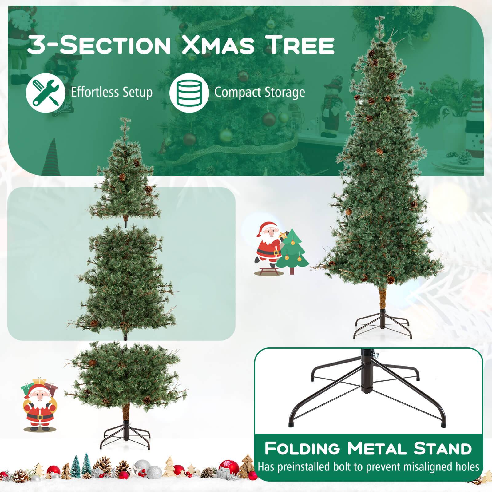 3-SECTION XMAS TREE

Effortless Setup  
Compact Storage

FOLDING METAL STAND  
Has preinstalled bolt to prevent misaligned holes