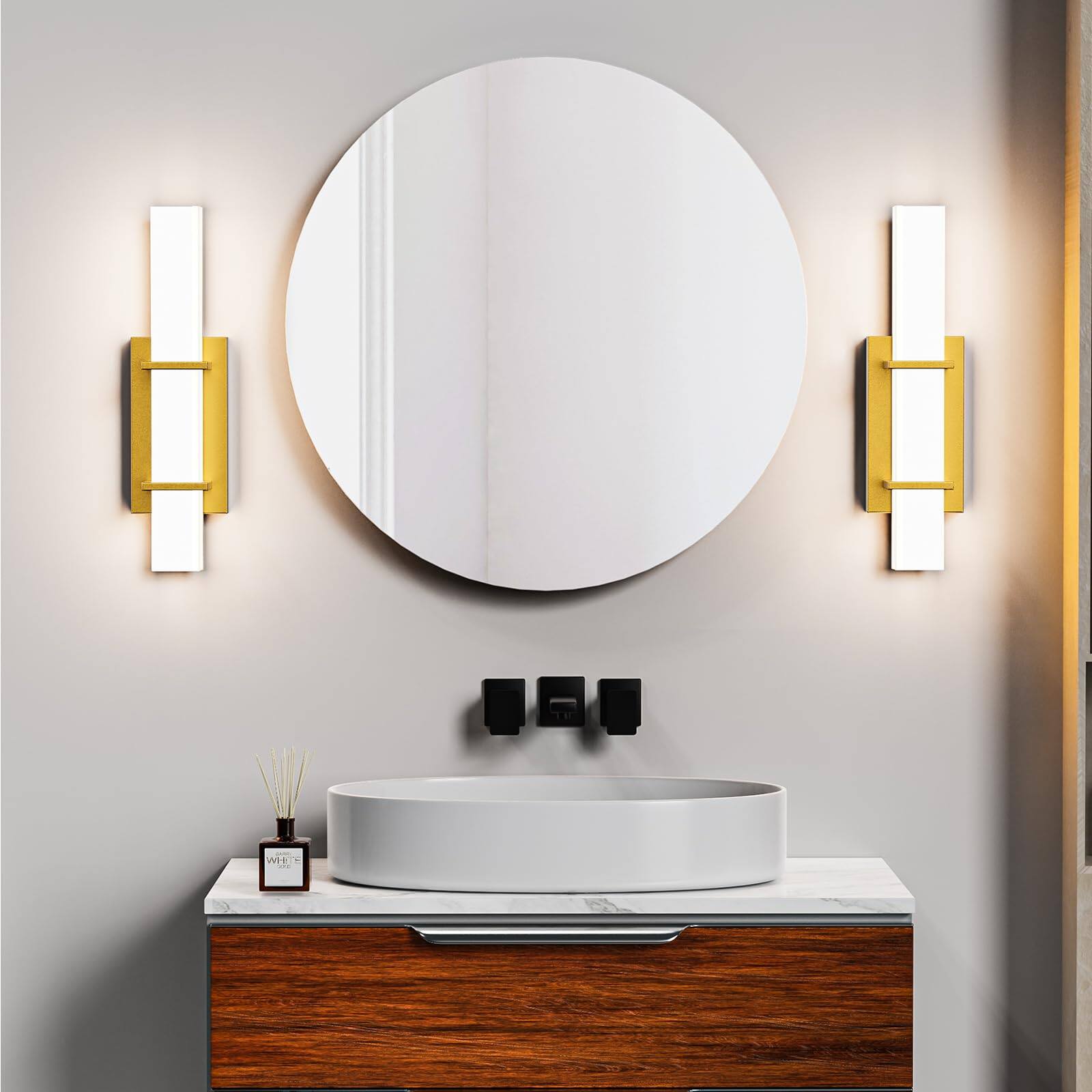 Angle. E.P. Light - Set of 2 Minimalist LED Hardwired Wall Sconces - Gold.