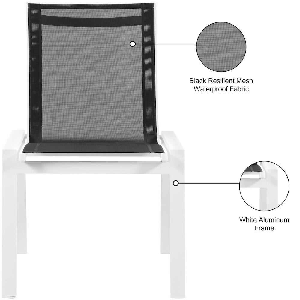 Black Resilient Mesh Waterproof Fabric  
White Aluminum Frame