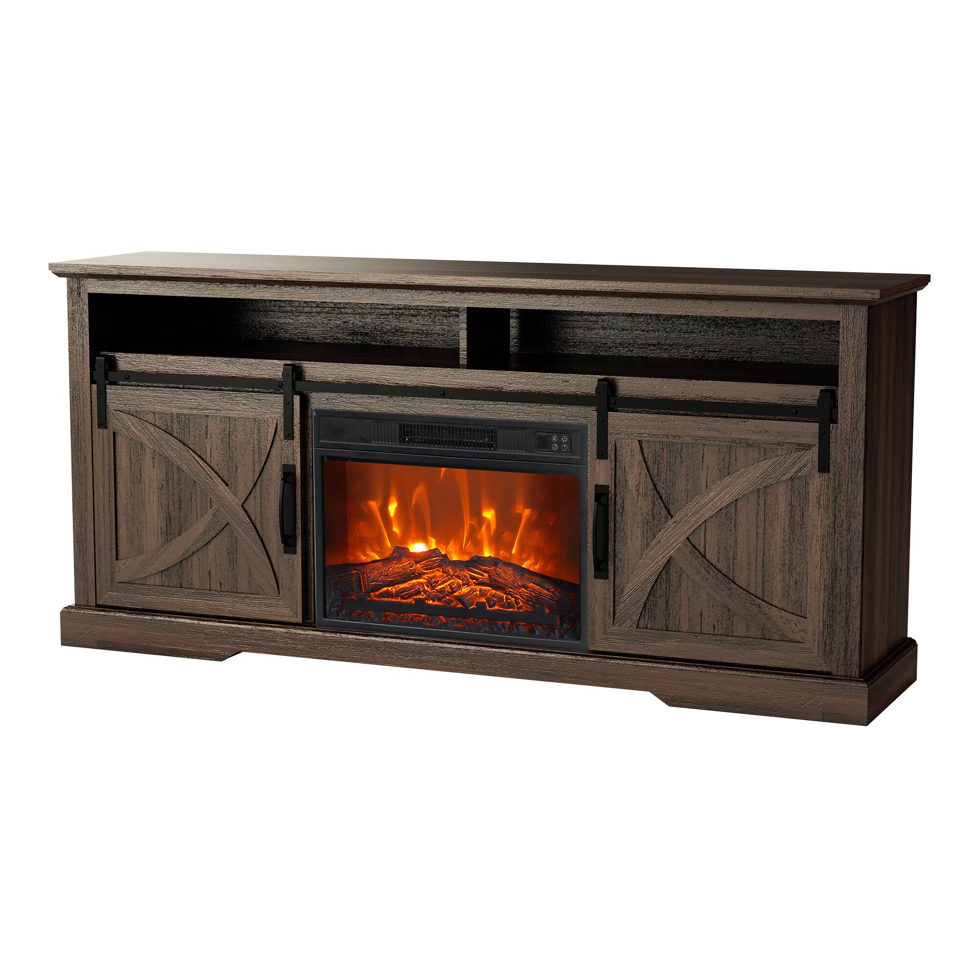 Back. Ihomeadore - 68" TV Stand with Electric Fireplace Media Console for TVs up to 78" - Brown.
