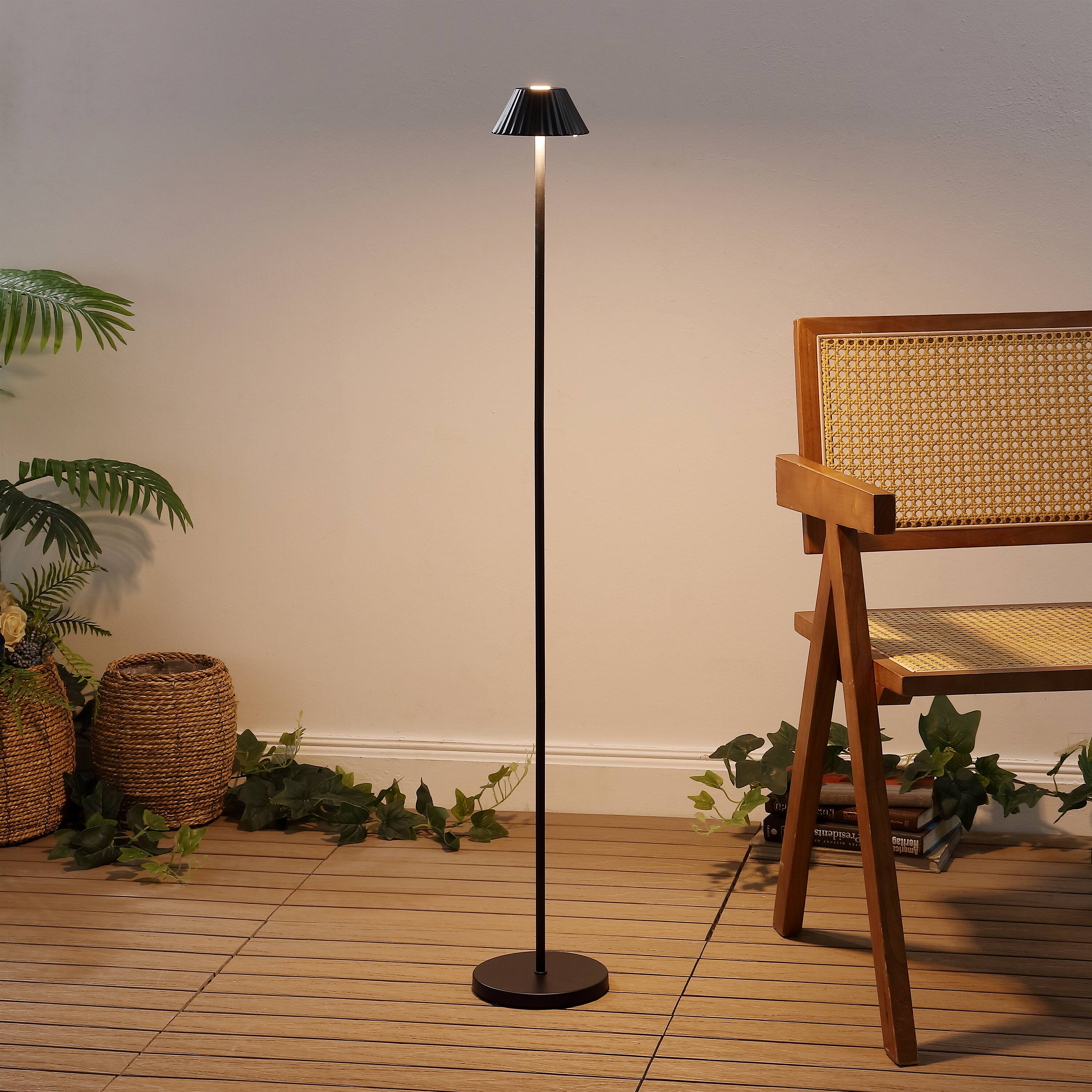 Alt View 1. Jonathan Y - Mallory 44" Modern Indoor/Outdoor Iron Pleated Shade Rechargeable/Cordless Dimmable Integrated LED Floor Lamp, Black - Black.