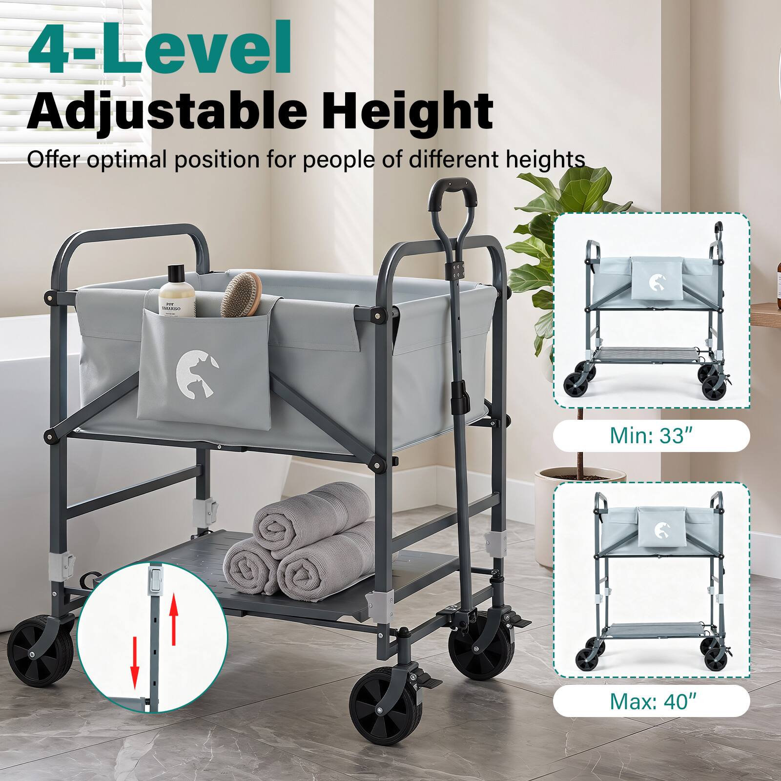4-Level Adjustable Height
Offer optimal position for people of different heights

- MAAKGO
  Min: 33"
  Max: 40"