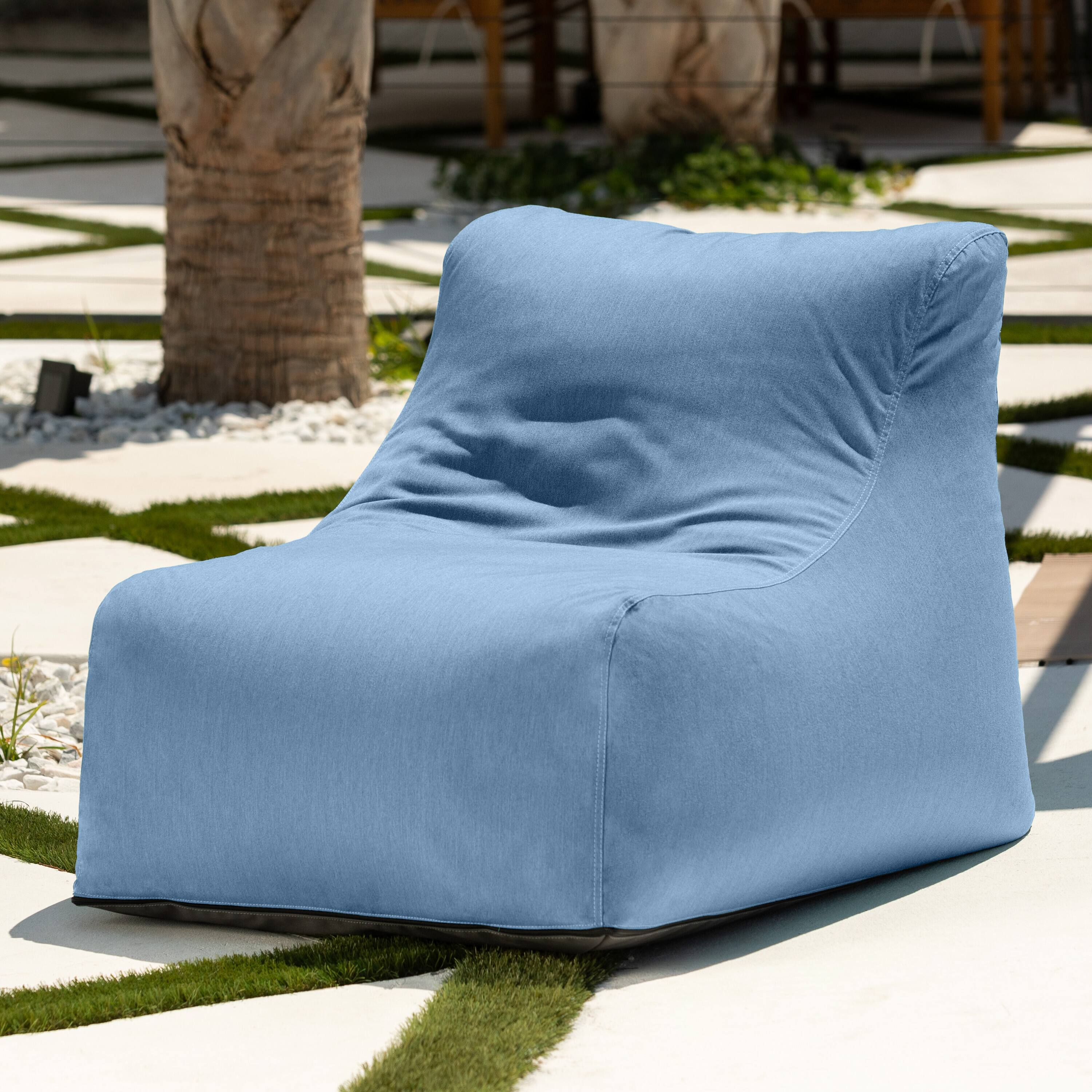 Angle. Jaxx - Jaxx Ponce Outdoor Bean Bag Chair - Weather Resistant Patio and Poolside Lounge Seating, Sunbrella Ocean Blue - Sunbrella Ocean.
