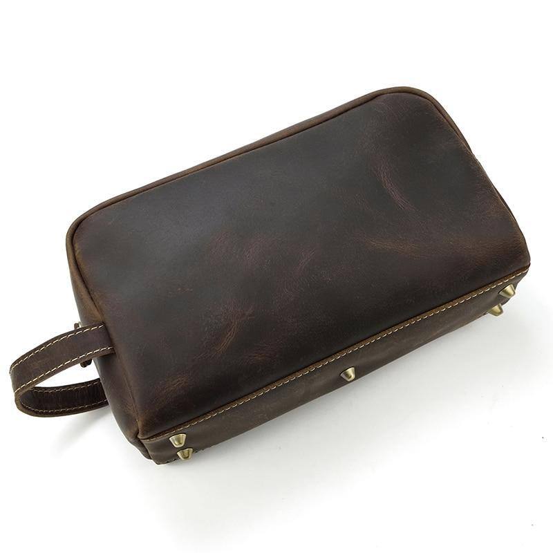 Back. Steel Horse Leather - The Wanderer Toiletry Bag | Genuine Leather Toiletry Bag - Dark Brown.