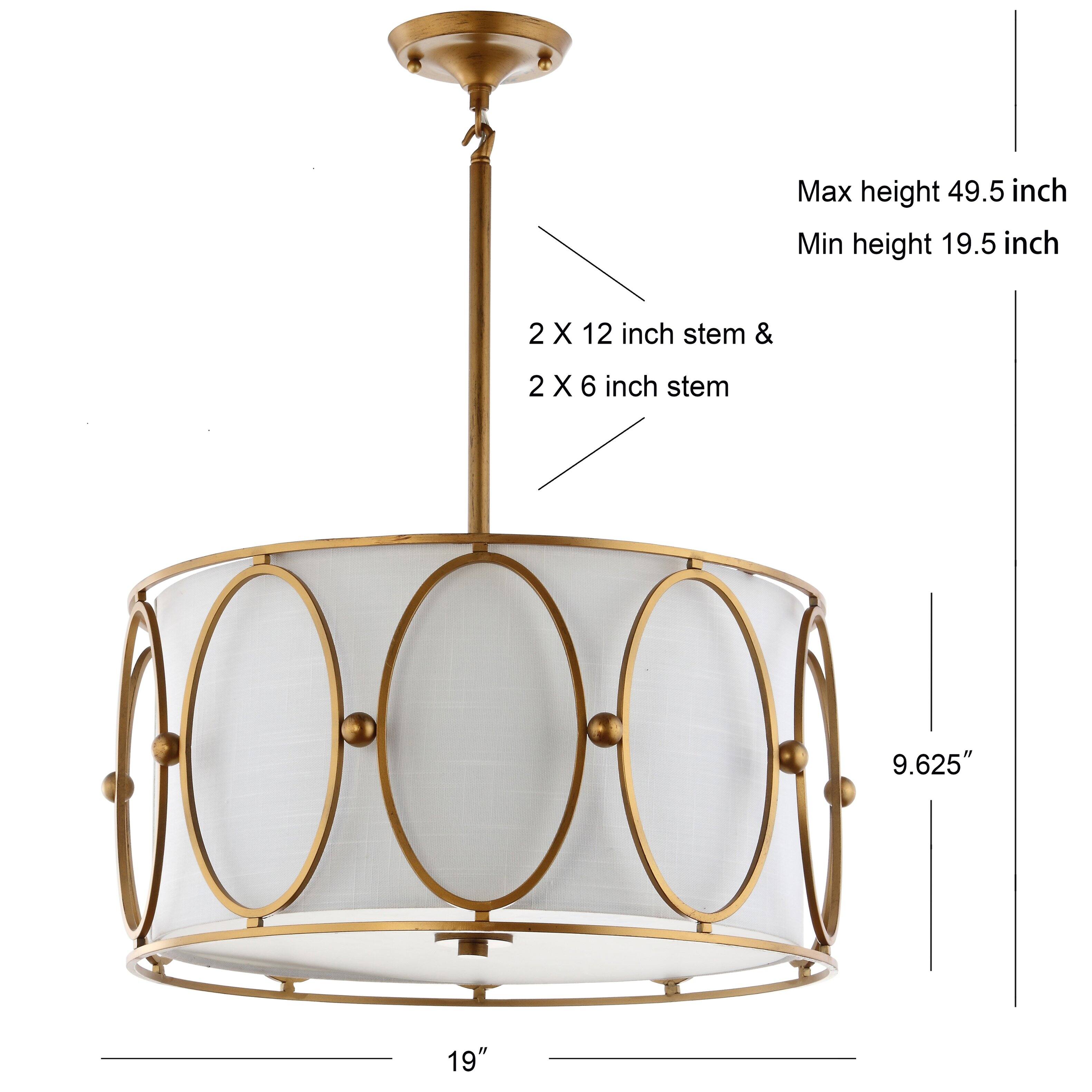 Max height 49.5 inch  
Min height 19.5 inch  
2 X 12 inch stem & 2 X 6 inch stem  
9.625"  
19"