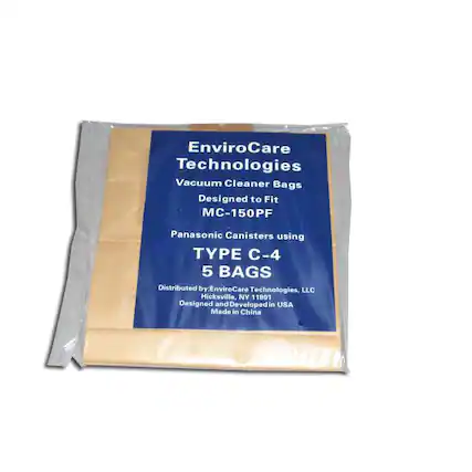 EnviroCare Technologies Vacuum Cleaner Bags
Designed to Fit MC-150PF Panasonic Canisters using TYPE C-4
5 BAGS
Distributed by: EnviroCare Technologies, LLC
Hicksville, NY 11801
Designed and Developed in USA
Made in China