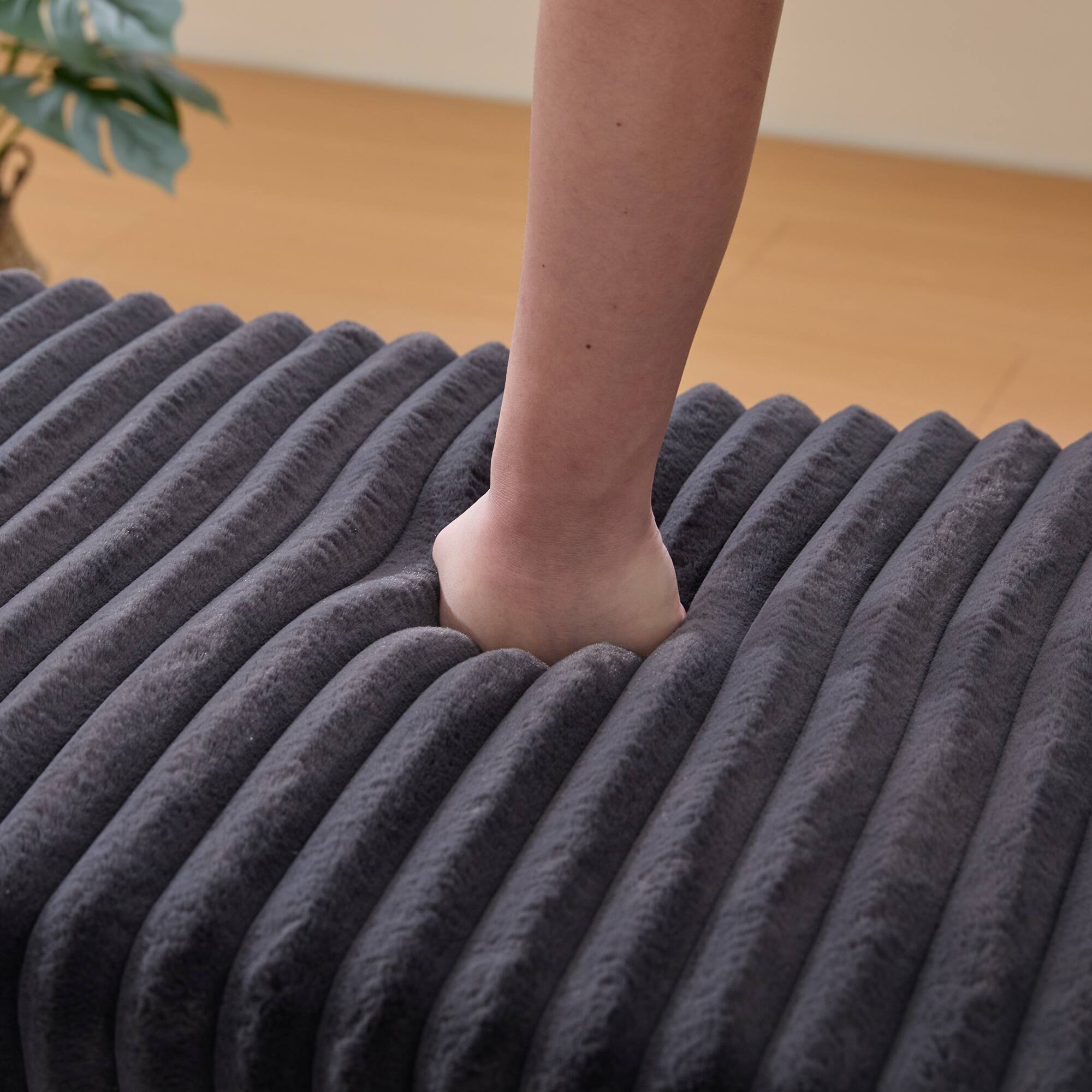 Alt View 9. GOODSILO - 30.7-Inch Wide Upholstered Ottoman Coffee Table with Storage Shelf and Metal Legs - Charcoal.