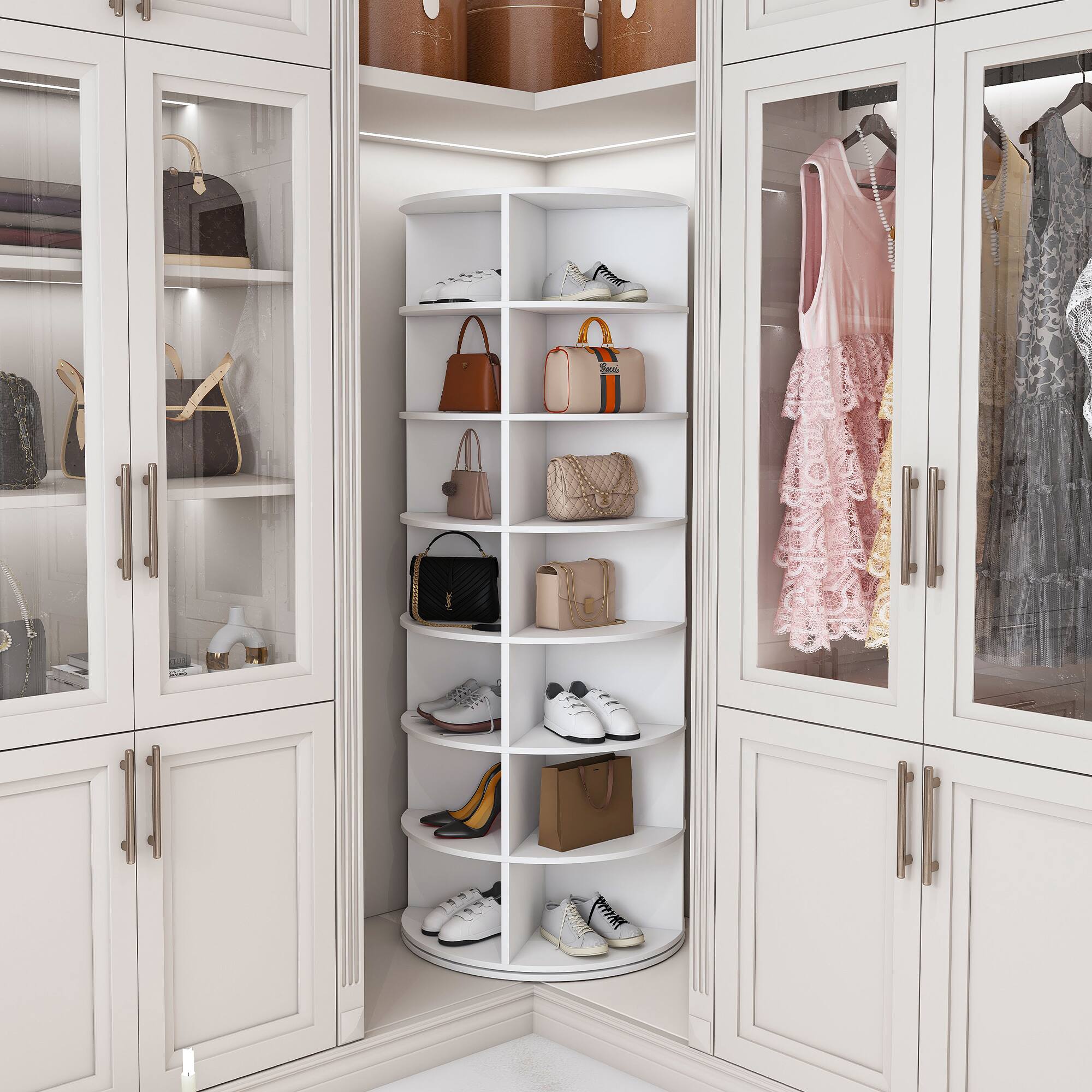 Back. Z-Edge - Rotating Shoe Rack Tower, 7-Tier Spinning Storage Rack, Free Standing Revolving Shoe Organizer, Holds 28 Pairs of Shoes - White.