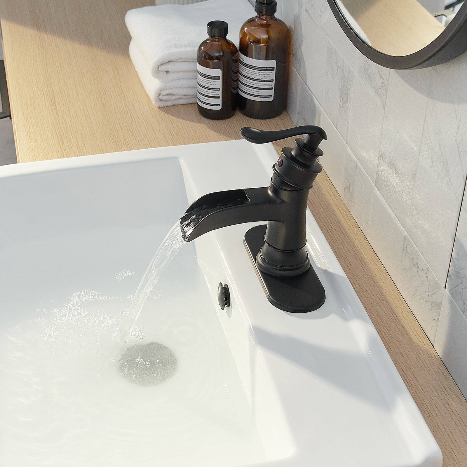 Alt View 9. Boyel Living - Waterfall Single Hole Single-Handle Low-Arc Bathroom Faucet With Pop-up Drain Assembly in Matte Black - Matte Black.