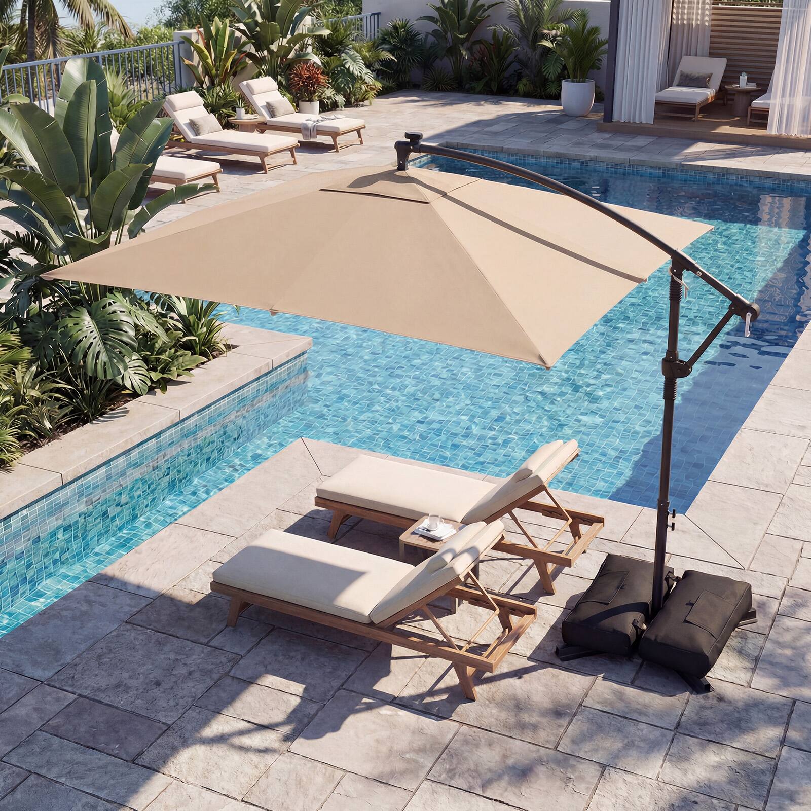Alt View 4. Costway - Costway 8 x 8 FT Solar LED Offset Cantilever Patio Umbrella with 360° Rotation, Crank - Brown.