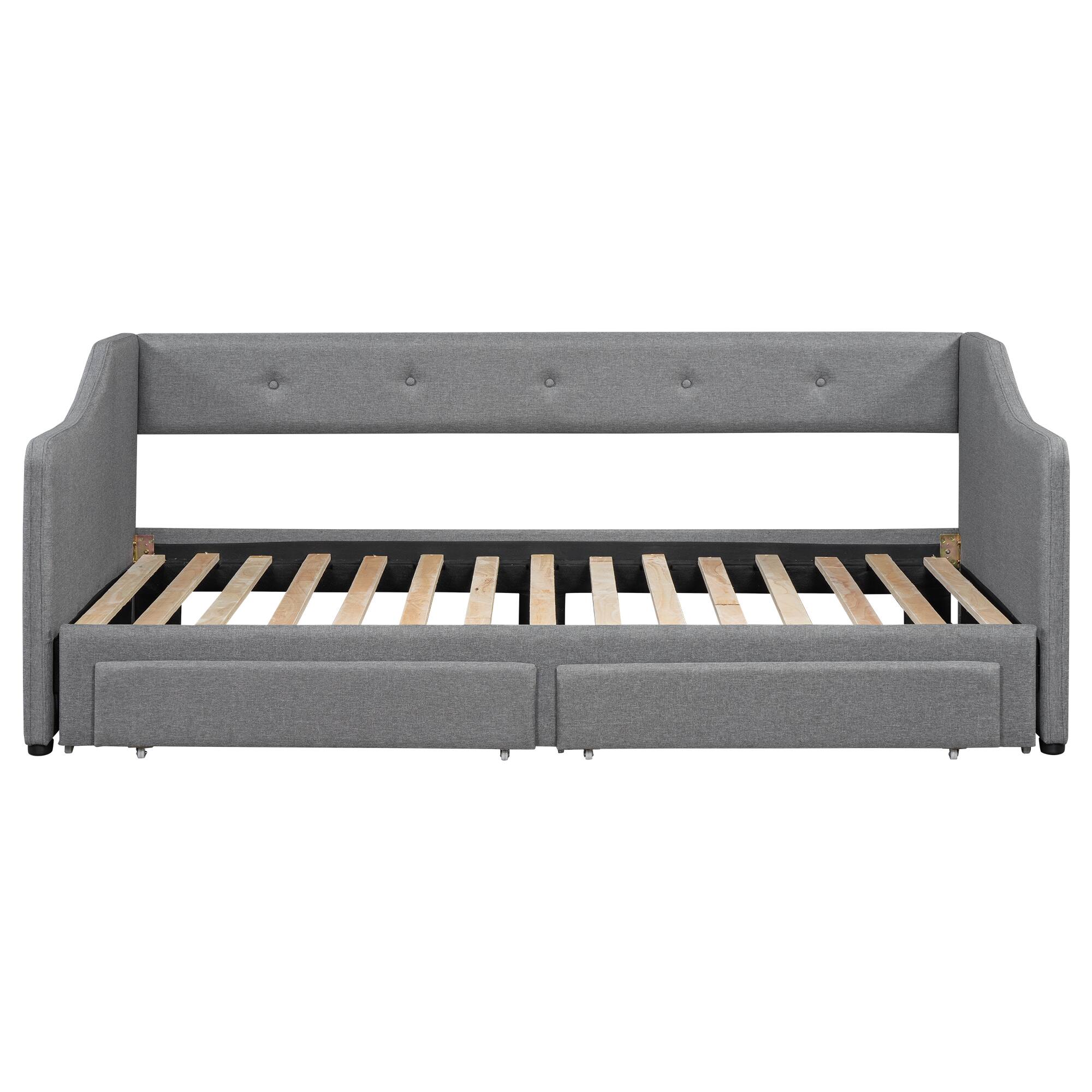 Back. Whisen - Expandable Daybed from Twin XL to King, Upholstered Bed Frame with Storage Drawers for Bedroom & Guest Room - Gray.