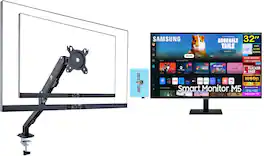 Samsung - Smart M5 (M50D) FHD VA Monitor, Flicker Free, (LS32DM500ENXGO) w/DKZ Hub & Ergoflexy Single Mount Arm - Black