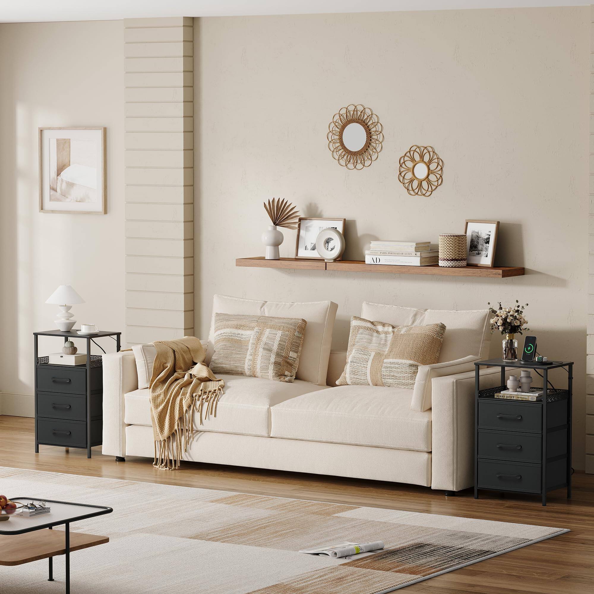 Alt View 4. Empire DigiLabs - Night Stand Set 2 With Charging Station 3 Drawer Nightstands Led Lights End Table Outlets And Usb Ports Sid... - Rustic Brown.