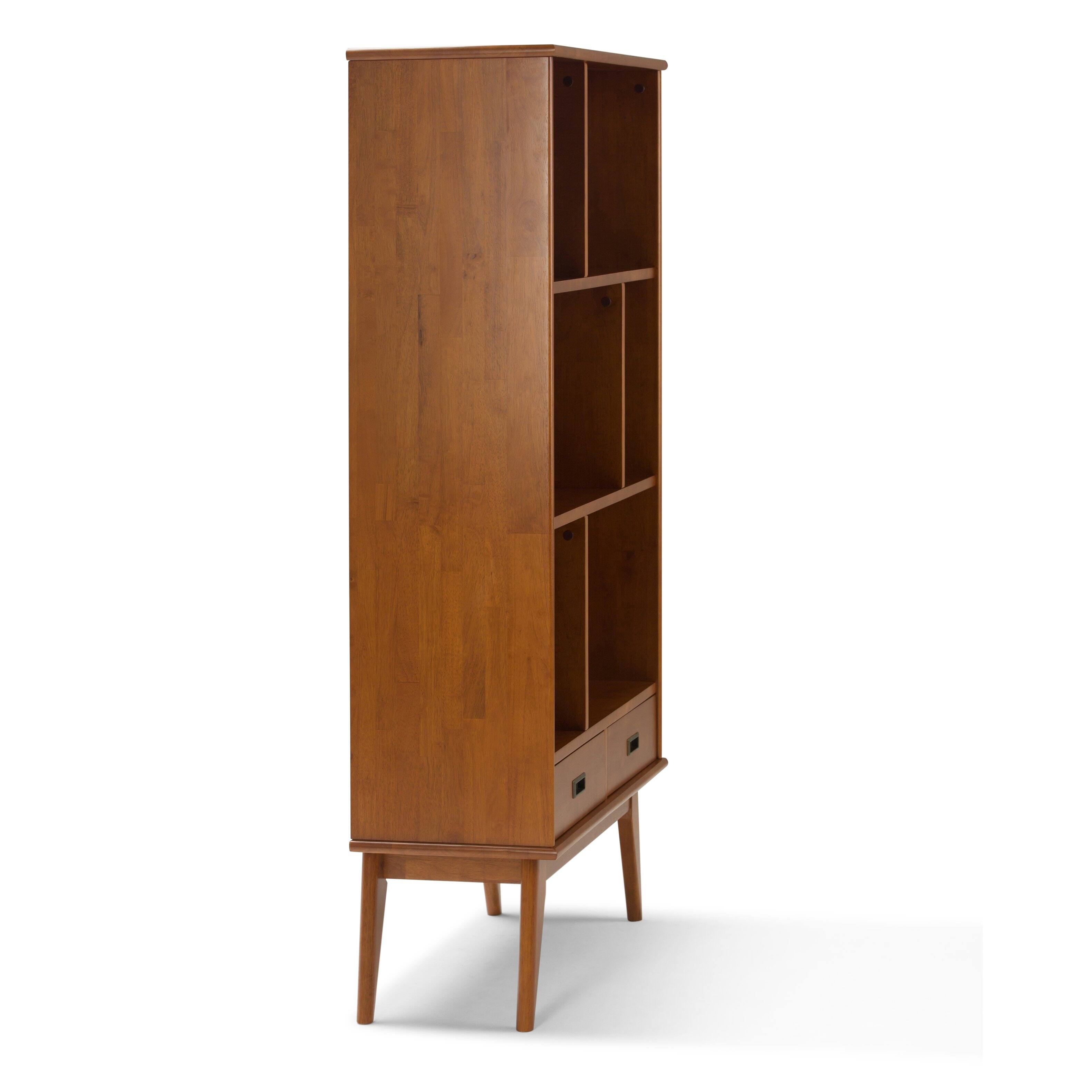 Alt View 4. TinyHomie - Draper Mid Century Wide Bookcase and Storage Unit Teak Brown.
