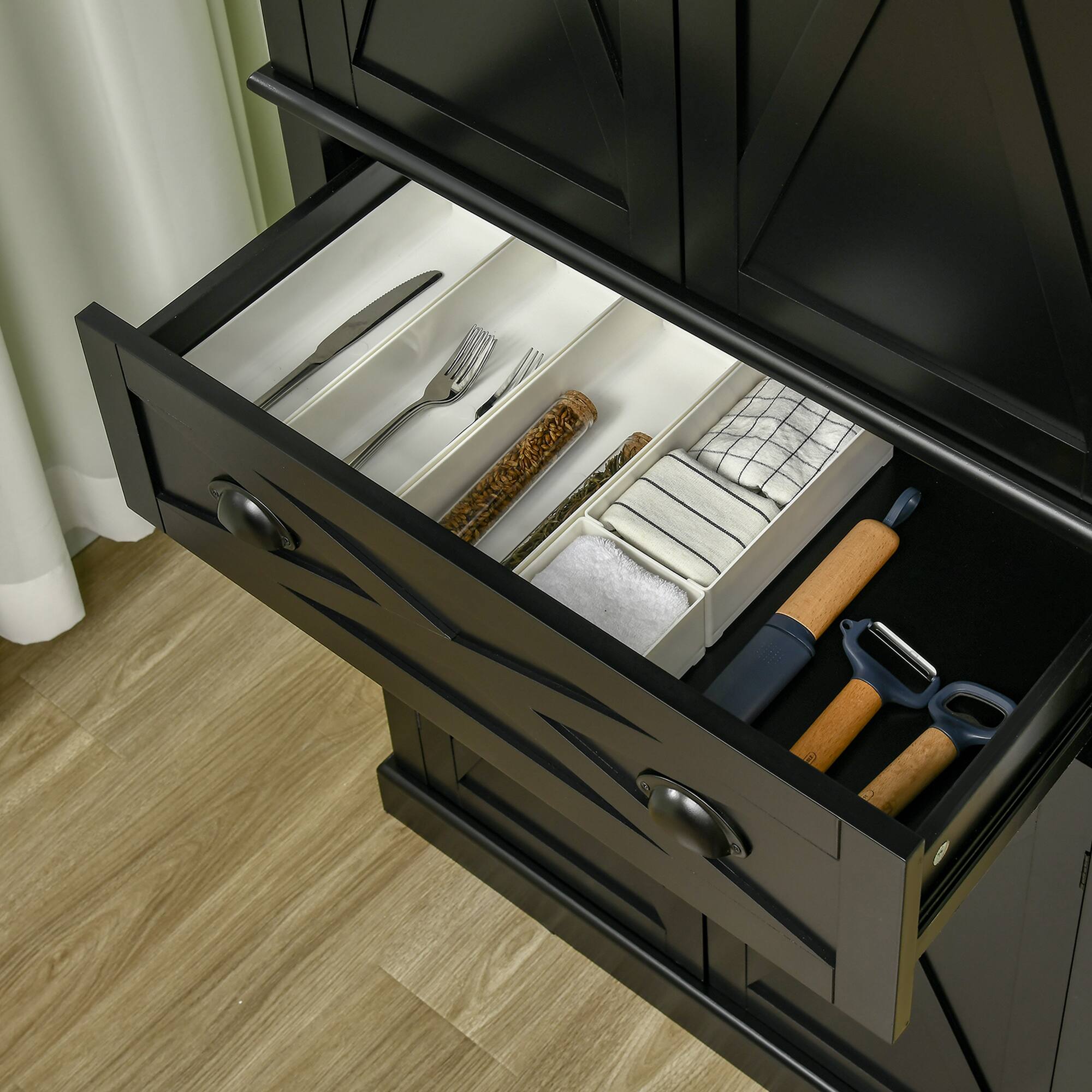 Alt View 4. Homcom - 72.5" Kitchen Pantry Cabinet, Traditional Freestanding Storage Cabinet with 4 Doors, Drawer and 3 Adjustable Shelves - Black.