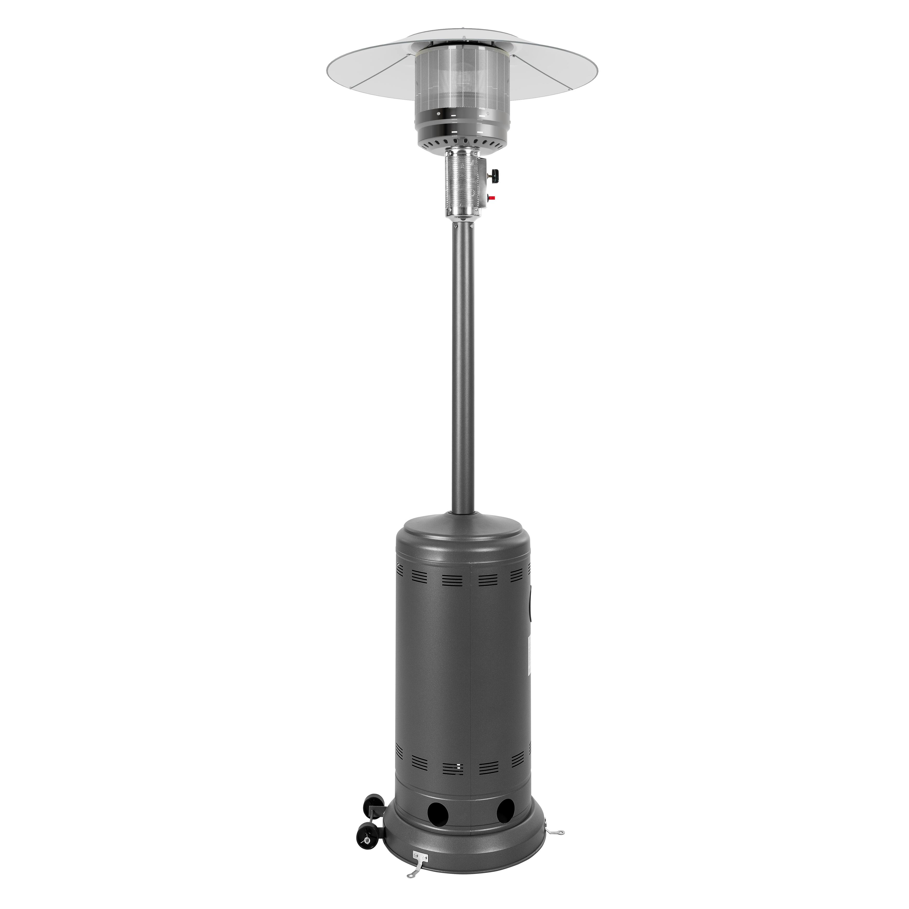 Left. Nuu Garden - Powder-Coated Propane Gas Outdoor Heater with Wheels, ETL Certified - sparkling gray.