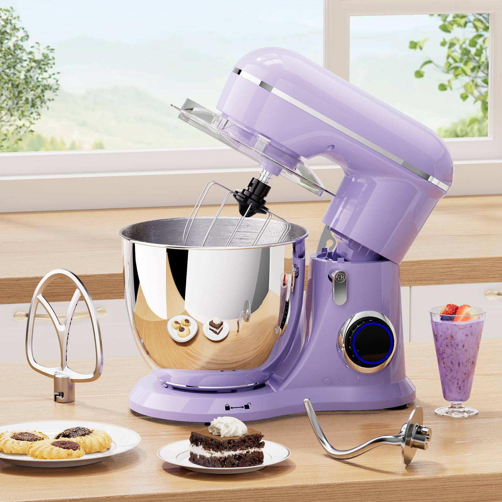 Alt View 1. GlowWise - Effortless 660W Stand Mixer, 6.5QT 6-Speed with Pulse Button & Complete Dishwasher-Safe Set (Purple) - Purple.