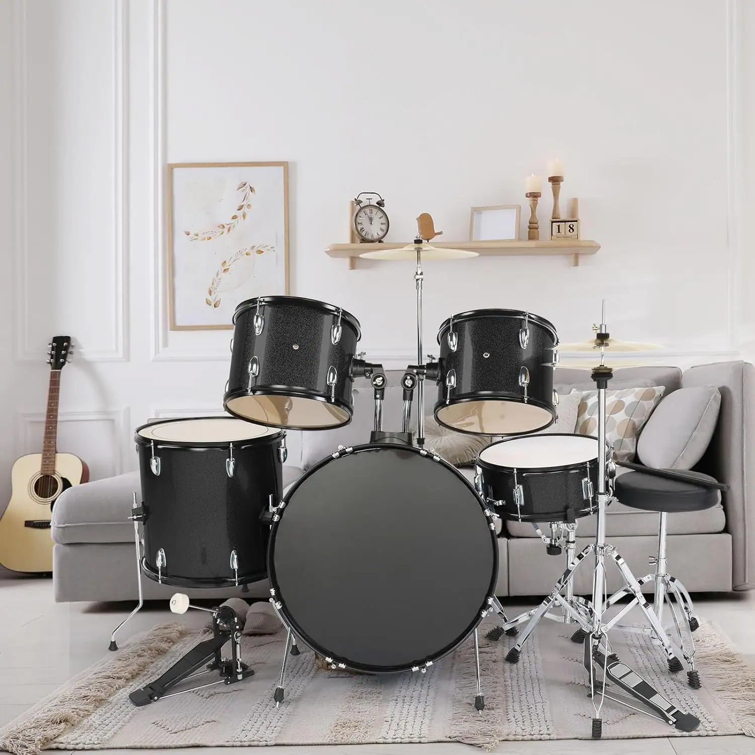 Alt View 4. Winado - 22 Inch Adult Drum Set, 5-Piece Full-Size Drums Kit with Cymbal Stands, Hi-hat Stand, Sticks, Drum Pedal, Stool & Floor.