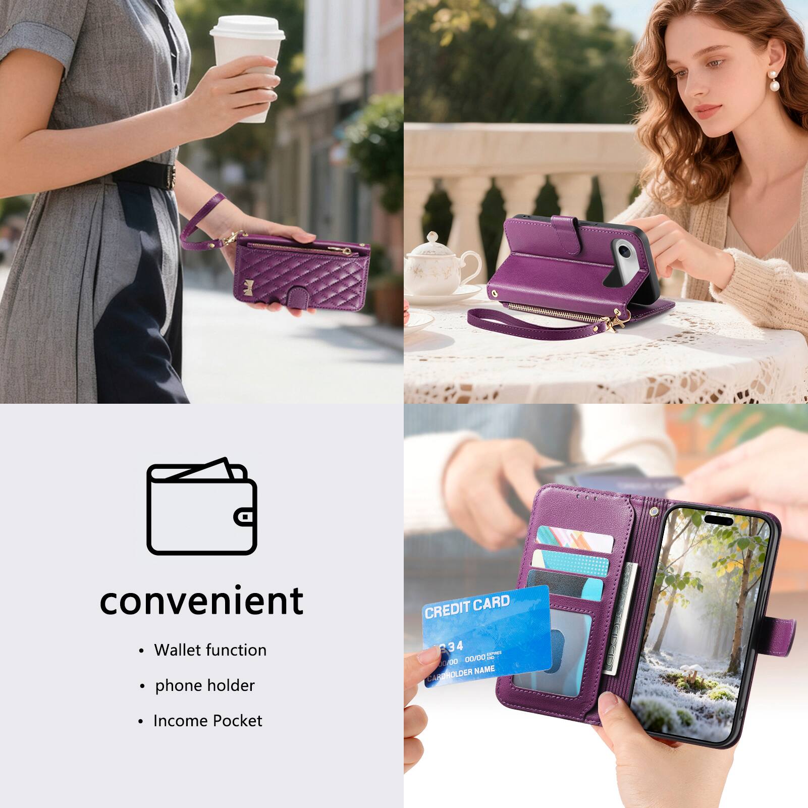 Convenient Credit Card Wallet Function Phone Holder

- Wallet function
- Phone holder
- Income Pocket

234-00 00/00 Der Name - Atmoll