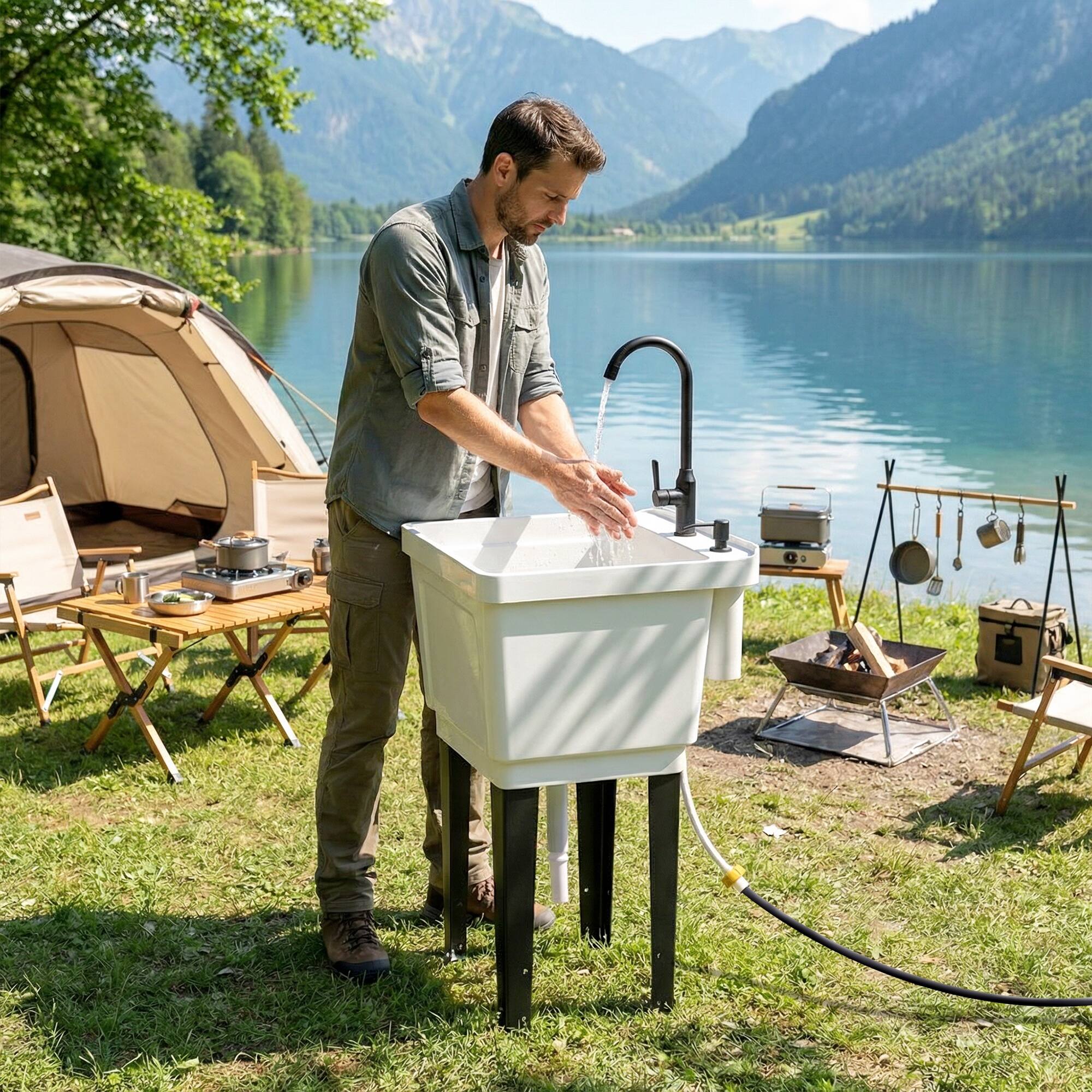 Alt View 7. Outsunny - 23-Gallon Utility Sink Laundry Tub for Washing Room - White.