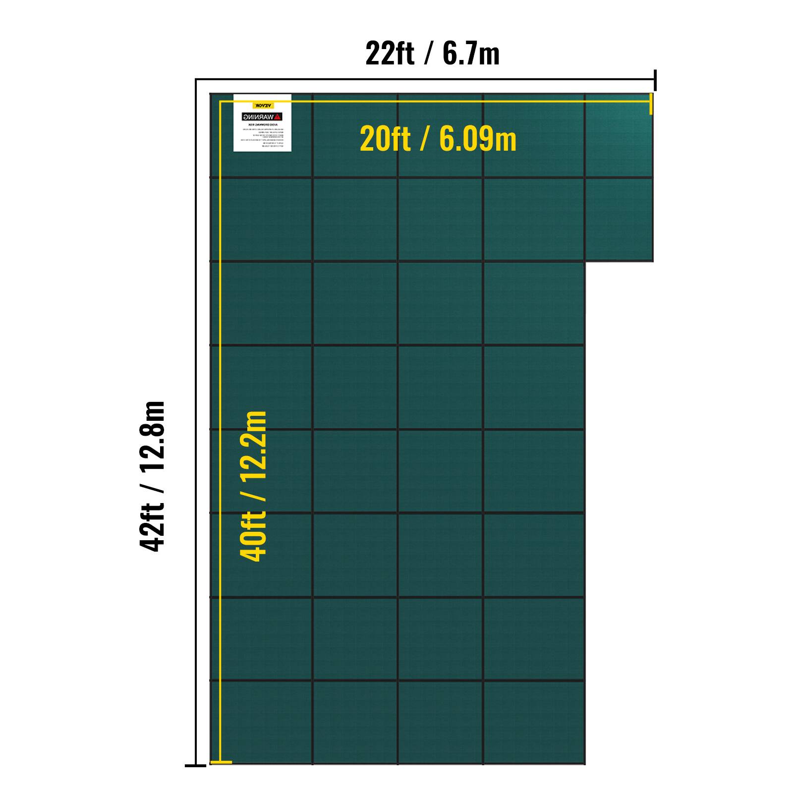 22ft / 6.7m / 20ft / 6.09m / 12.8m / 42ft / 12.2m / 40ft