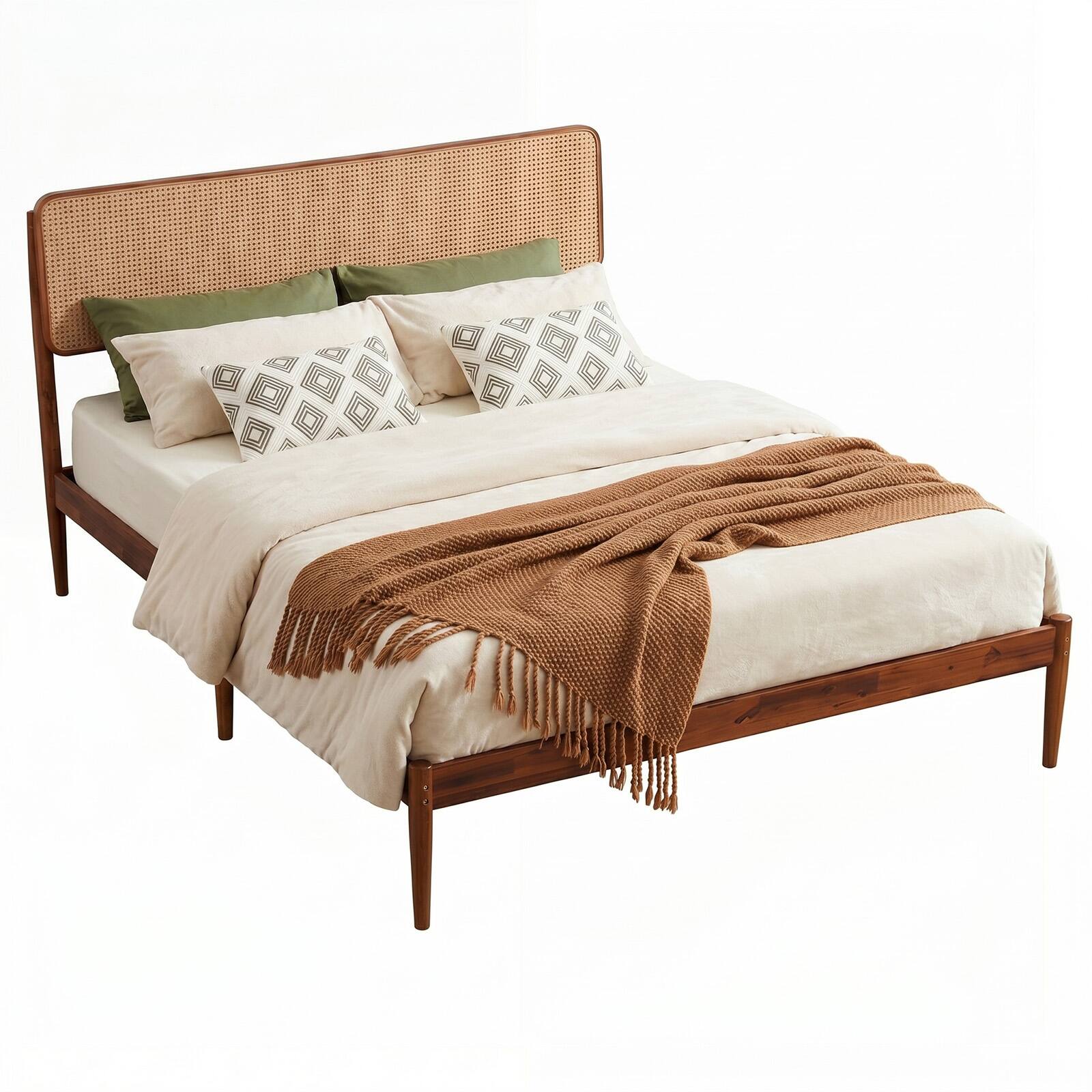 Alt View 1. Costway - Costway Wooden Bed Frame Queen Size with Wooden Slat Support, No Box Spring Needed - Brown.