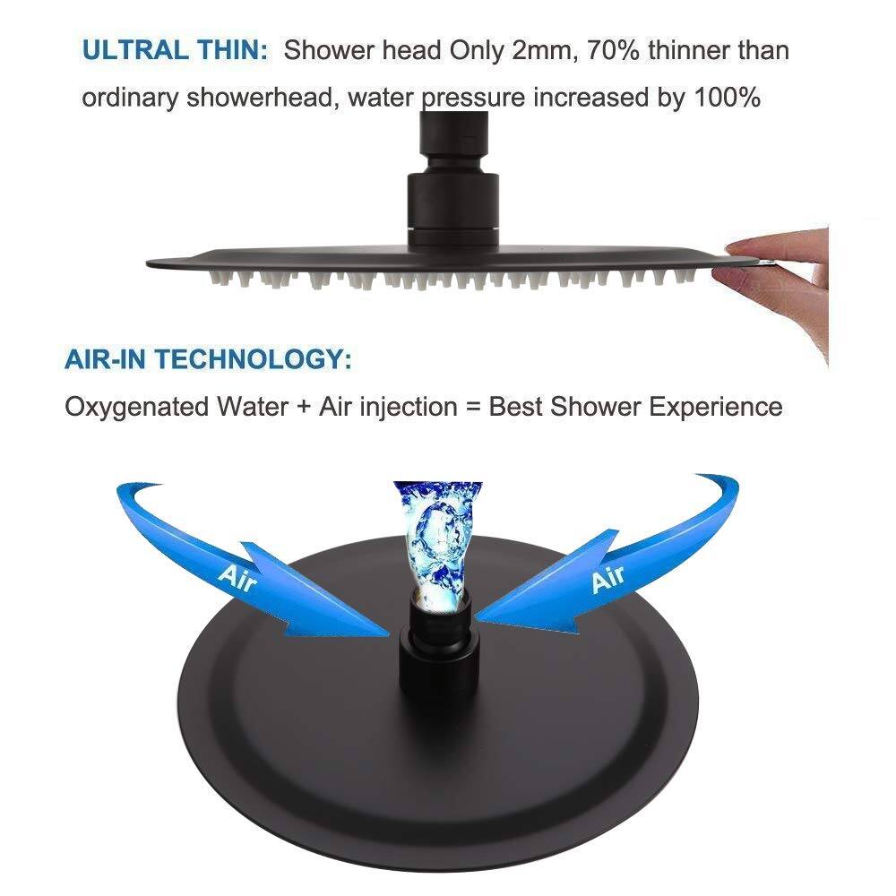 ULTRAL THIN:  
Shower head Only 2mm, 70% thinner than ordinary showerhead, water pressure increased by 100%

AIR-IN TECHNOLOGY:  
Oxygenated Water + Air injection = Best Shower Experience