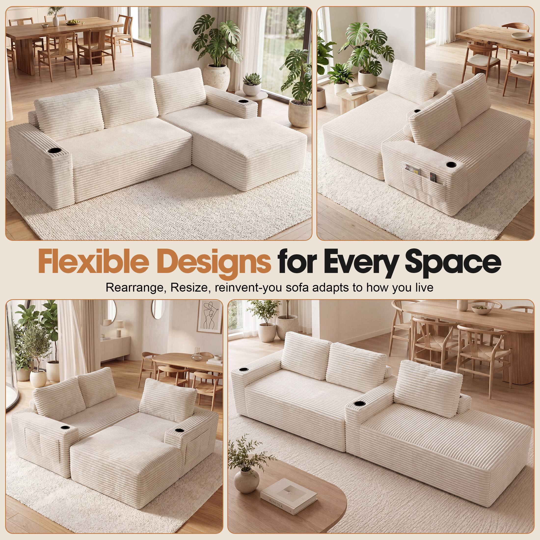 Flexible Designs for Every Space  
Rearrange, Resize, reinvent-your sofa adapts to how you live