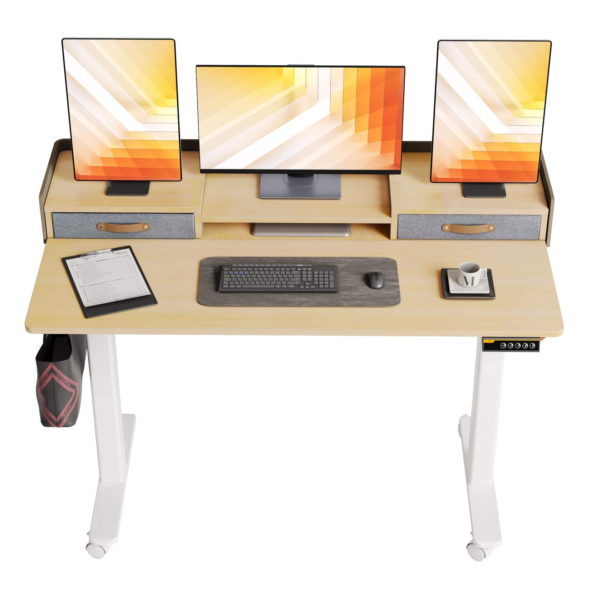 Hirose Alice - Claiks Standing Desk with Drawers, Stand Up Electric Standing Desk Adjustable Height, Sit Stand Desk with S - Nature 47.2×23.6