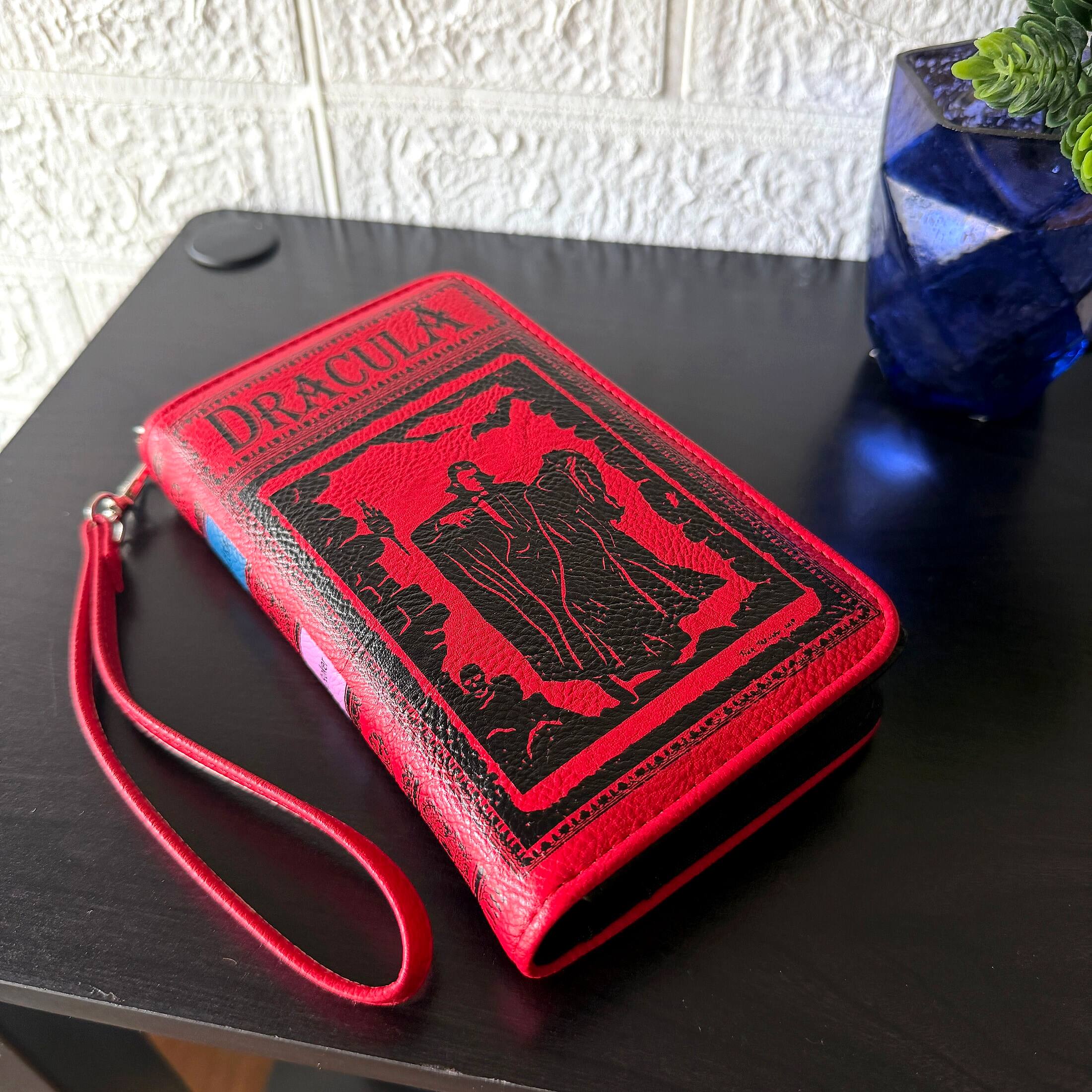 Alt View 5. Things2Die4 - Womens Bifold Wallet Dracula RFID Wristlet Red Vinyl 7 X 4.25 in Clasp - Red.