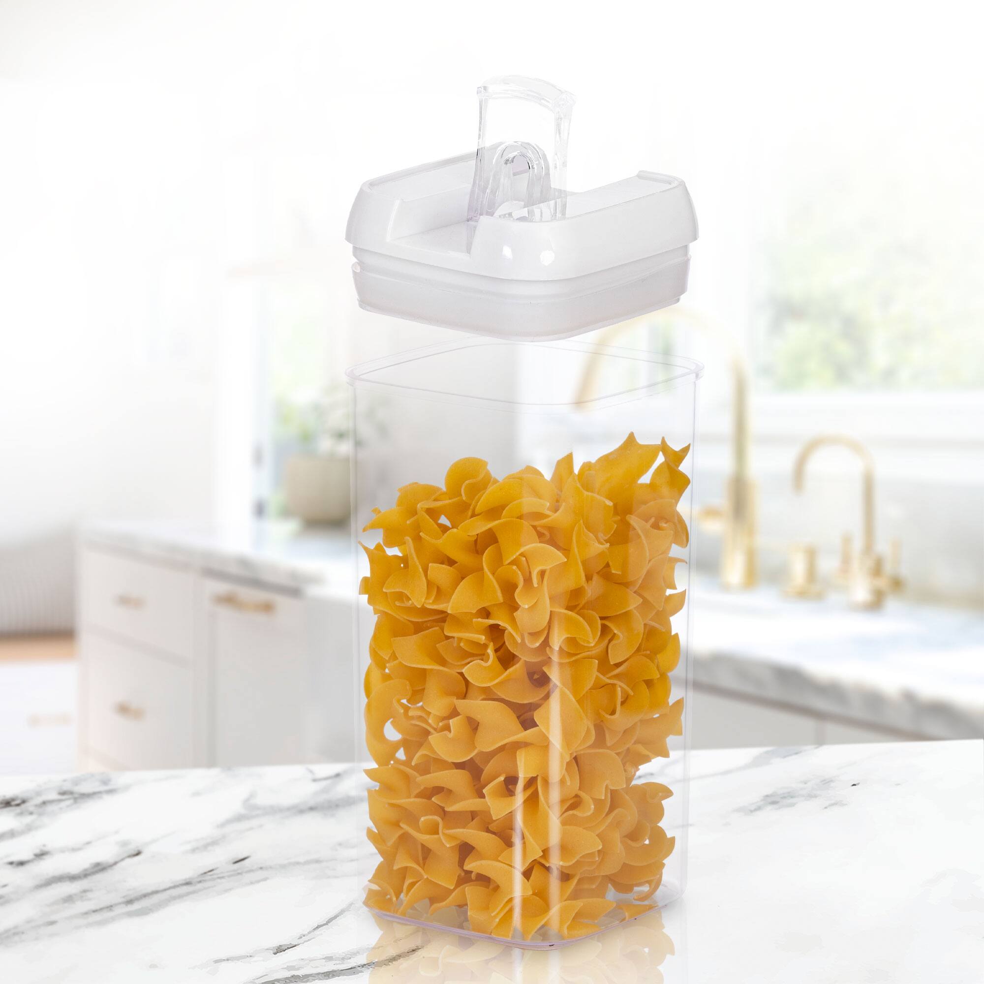 Back. Cheer Collection - 7-Piece Airtight Pantry Food Storage Container Set with Mixed Sizes, Flip-Top Lids & Reusable Labels - White.