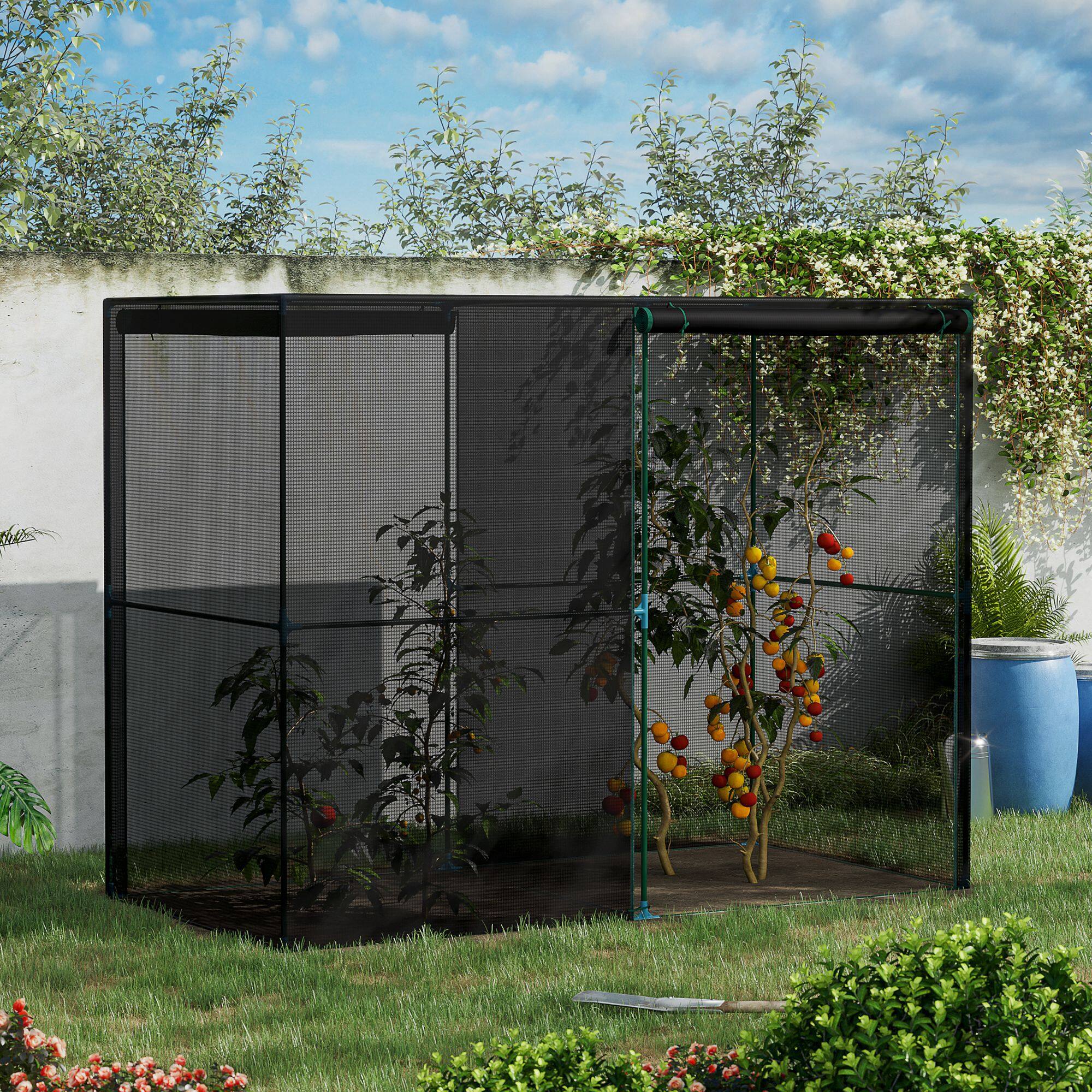Alt View 1. Outsunny - 4' x 8' Crop Cage, Plant Protection Tent with Zippered Doors for Vegetable Garden, Backyard - Black.
