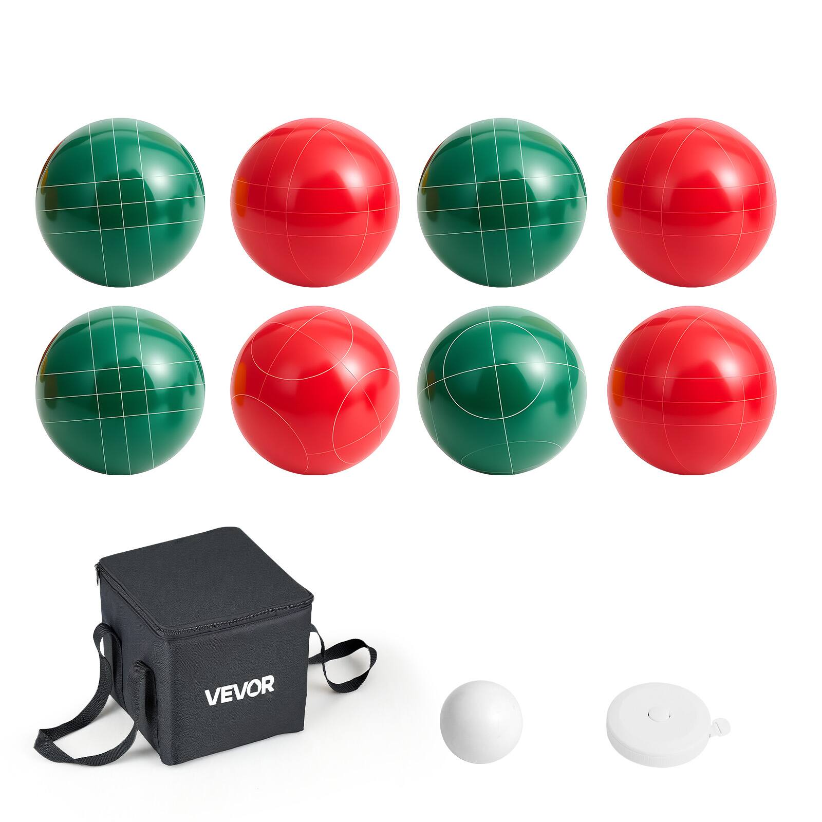 Alt View 5. VEVOR - Bocce Ball Set, 107 mm, with 8 Resin Balls, Pallino, Carrying Bag and Measuring Rope, Red and Green 2 Colors - Green, Red.