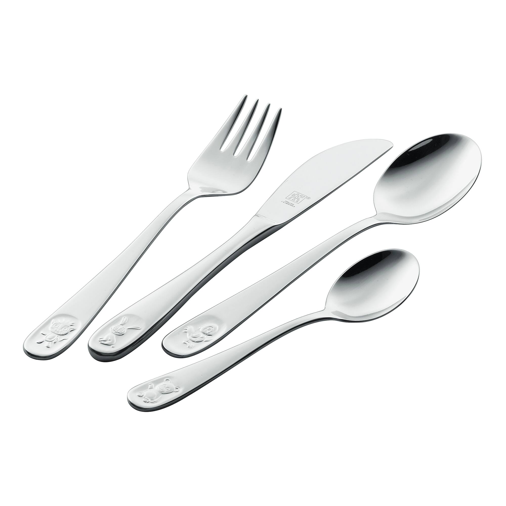 Front. ZWILLING - ZWILLING TWIN Kids Bino 4-pc 18/10 Stainless Steel Flatware Set - Stainless Steel.