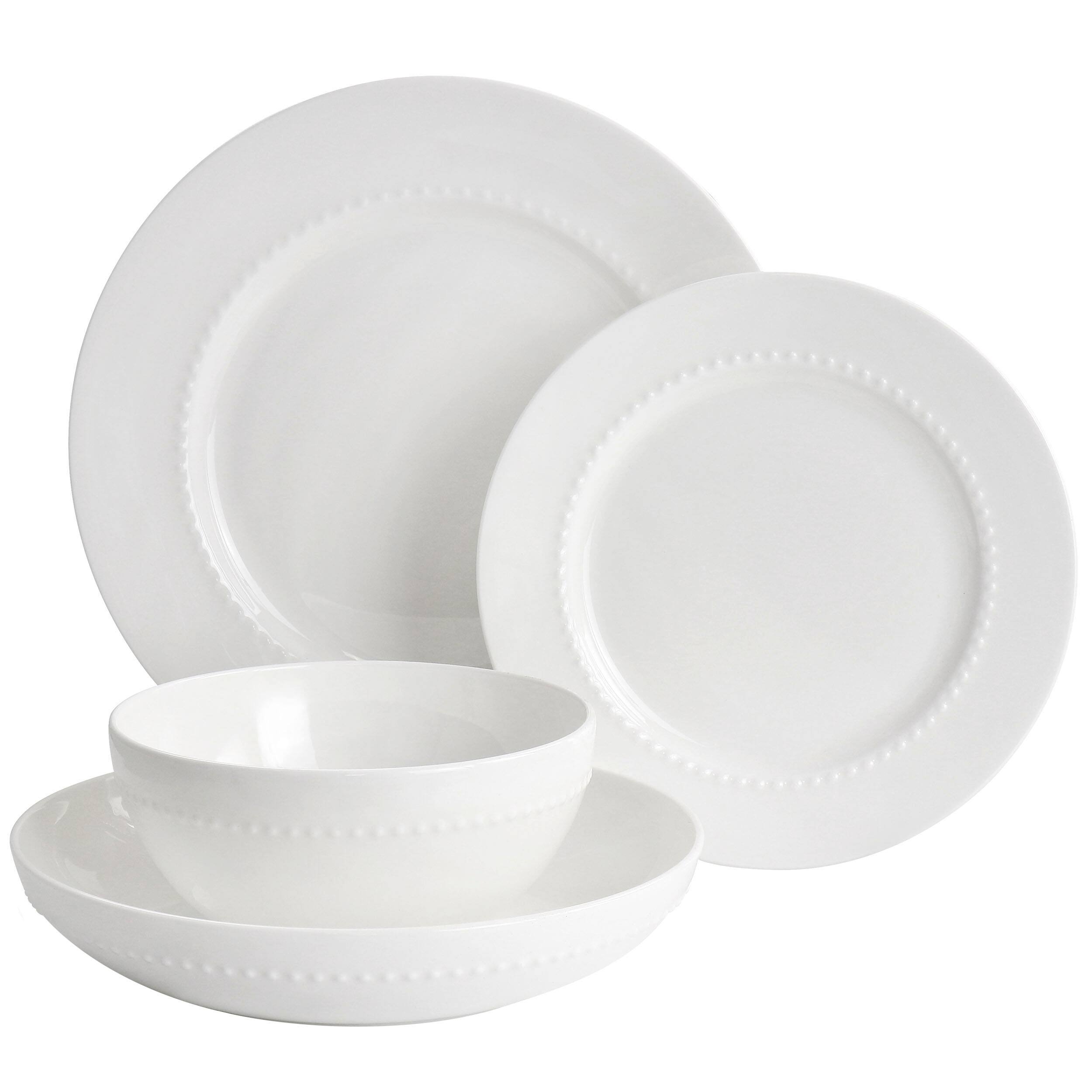 Alt View 1. Gibson - Gibson Elite Embossed Bone China 16 Piece Double Bowl Dinnerware Set in White - White.