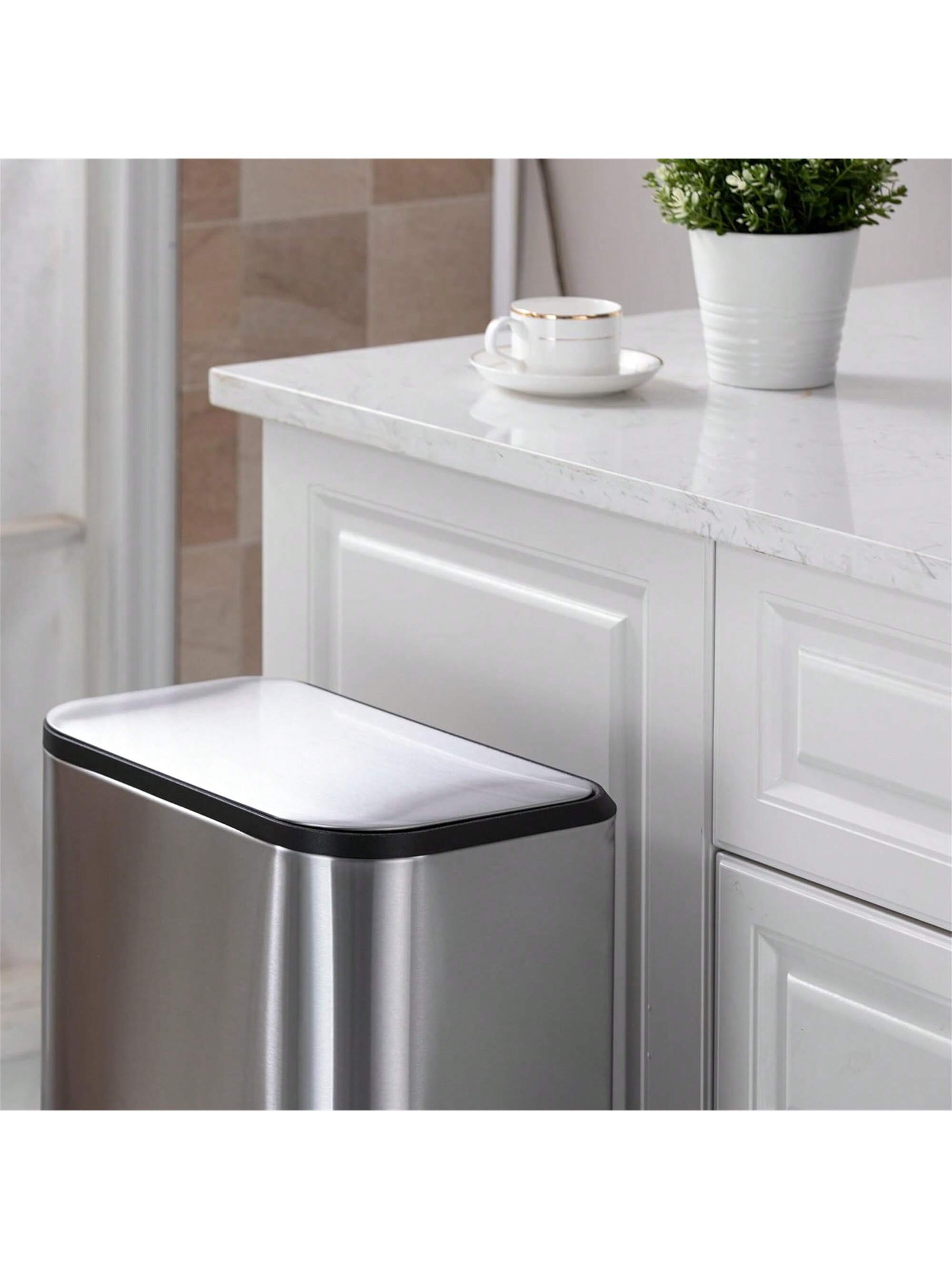 Alt View 3. GARVEE - 50L Trash Can Stainless Steel Garbage Can With Lid Step On Pedal Bucket Rectangular Trash Can - Silver 50L.
