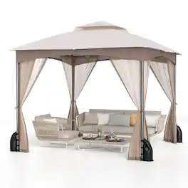 Boyel Living - Heavyduty Patio Gazebo 120-in W x 120-in D x 84-in H - Khaki