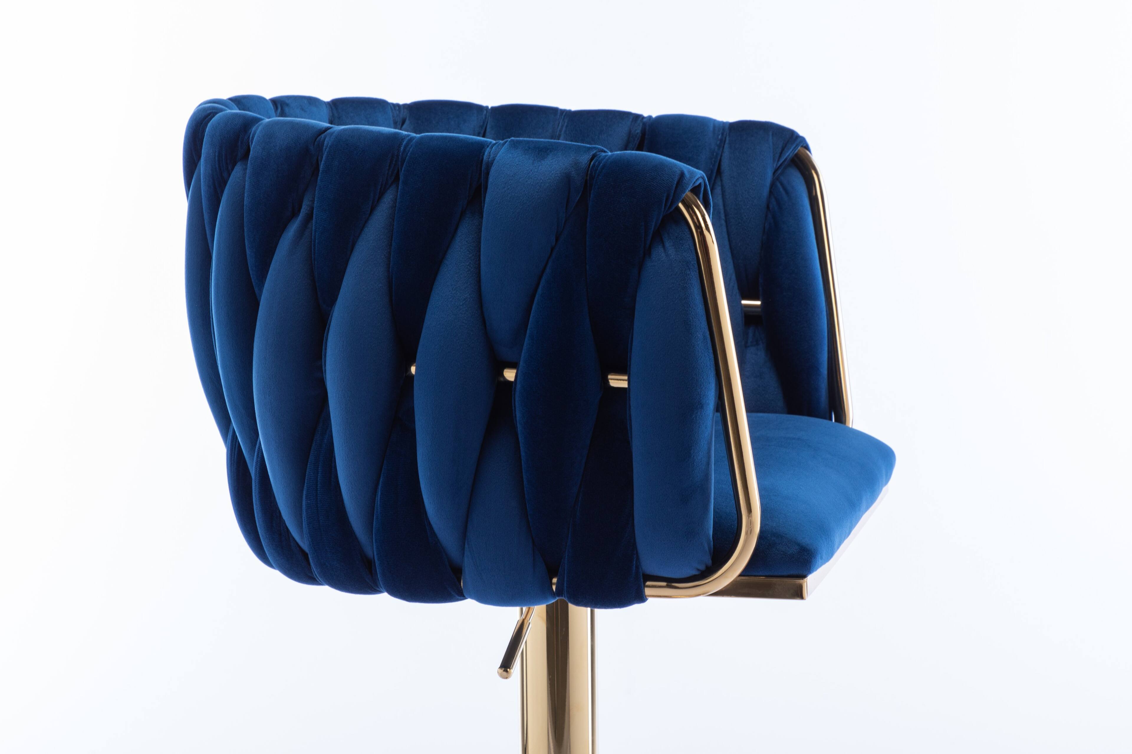 Alt View 7. PexFix - Modern Velvet Bar Stools, Set of 2, Adjustable Swivel with Golden Legs, Chrome Base for Kitchen Island, Home Bar - Navy.