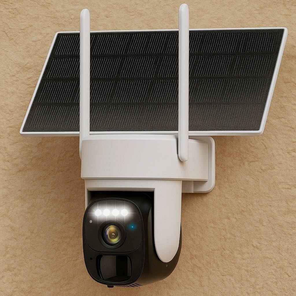 Zell Electronics - 2K 360° Solar Powered Outdoor Security Cameras, AI Motion Detection, Pan-Tilt, Two-Way Audio - Black/White